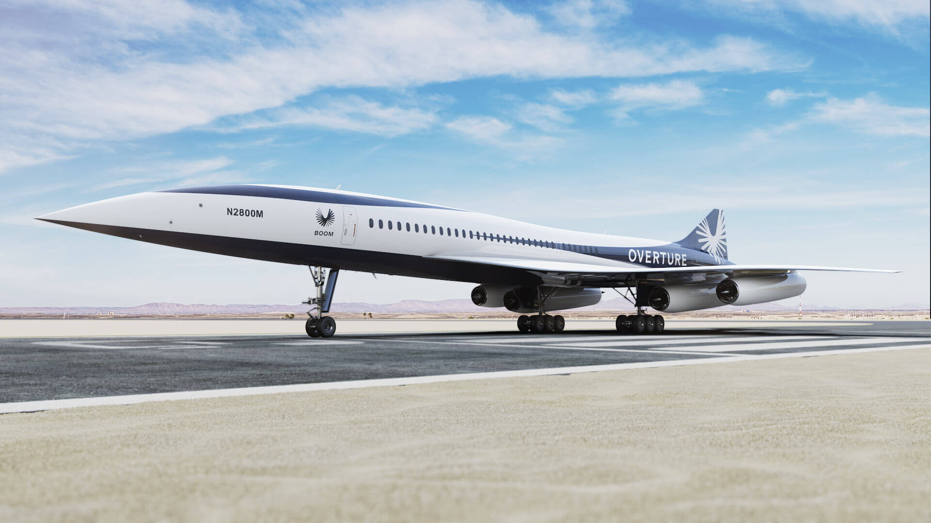 A rendering of the Boom Overture supersonic airliner.