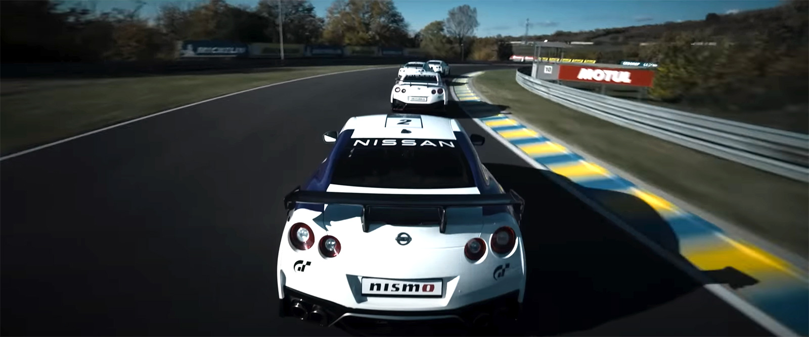 Scene from the Gran Turismo movie demonstrating the imitated chase cam perspective