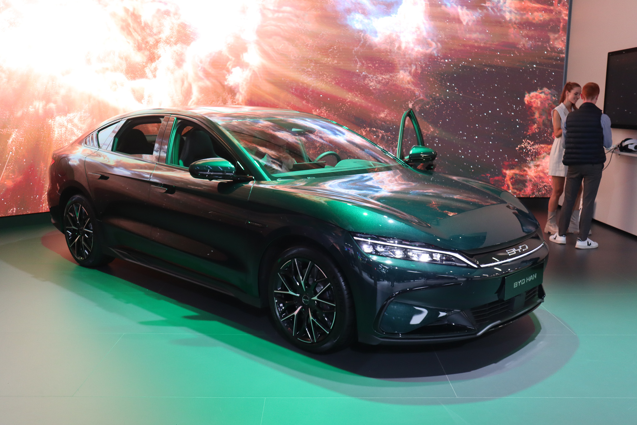 BYD Han sedan on display at the 2022 Paris Motor Show