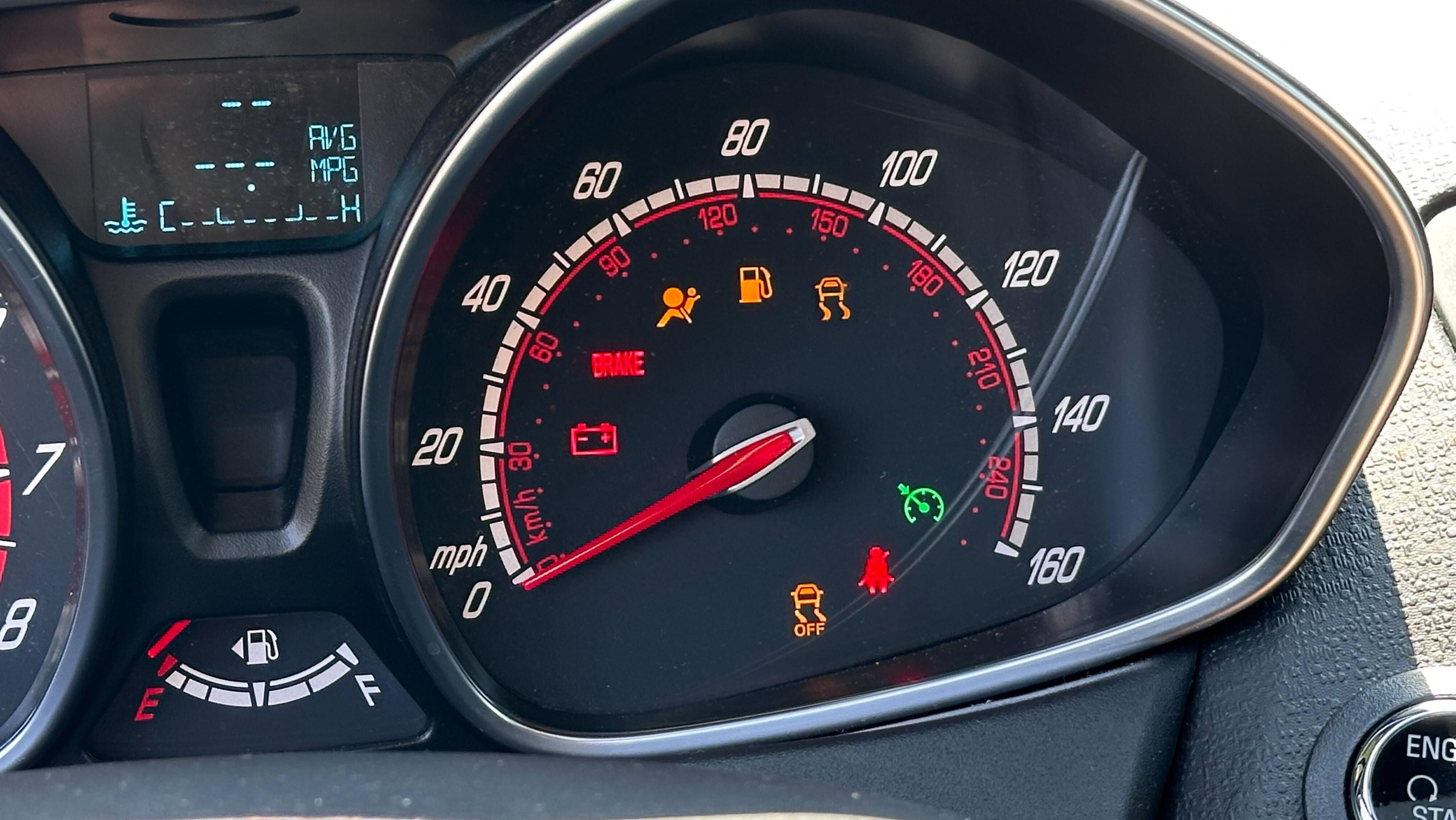 Close up on the speedometer of a 2017 Ford Fiesta.