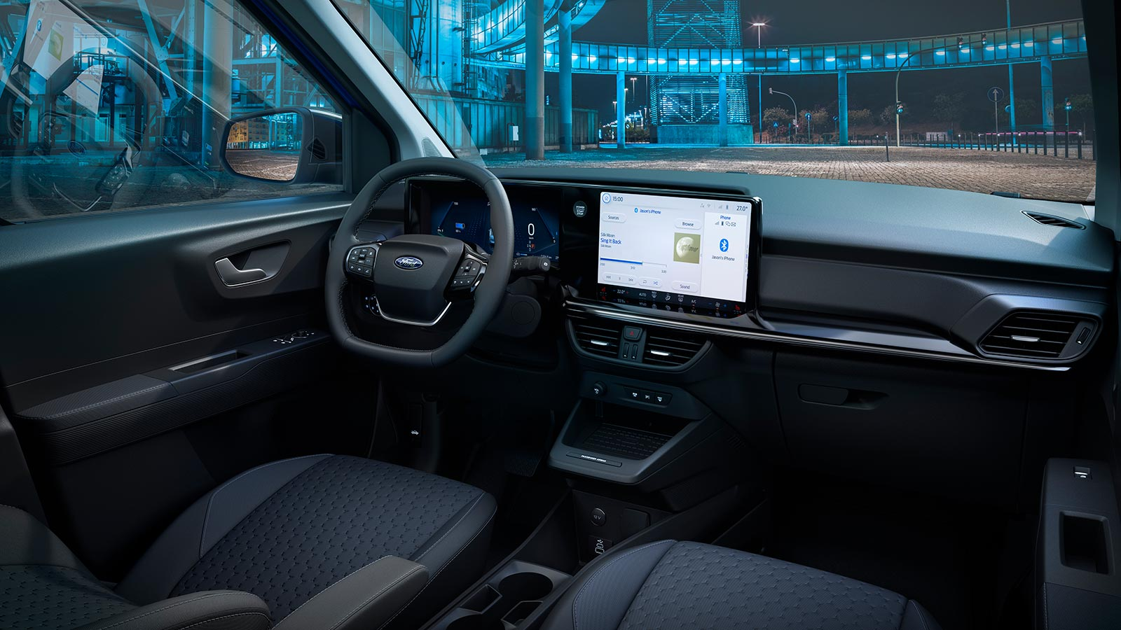 A photo of the interior of the eTransit Courier. 