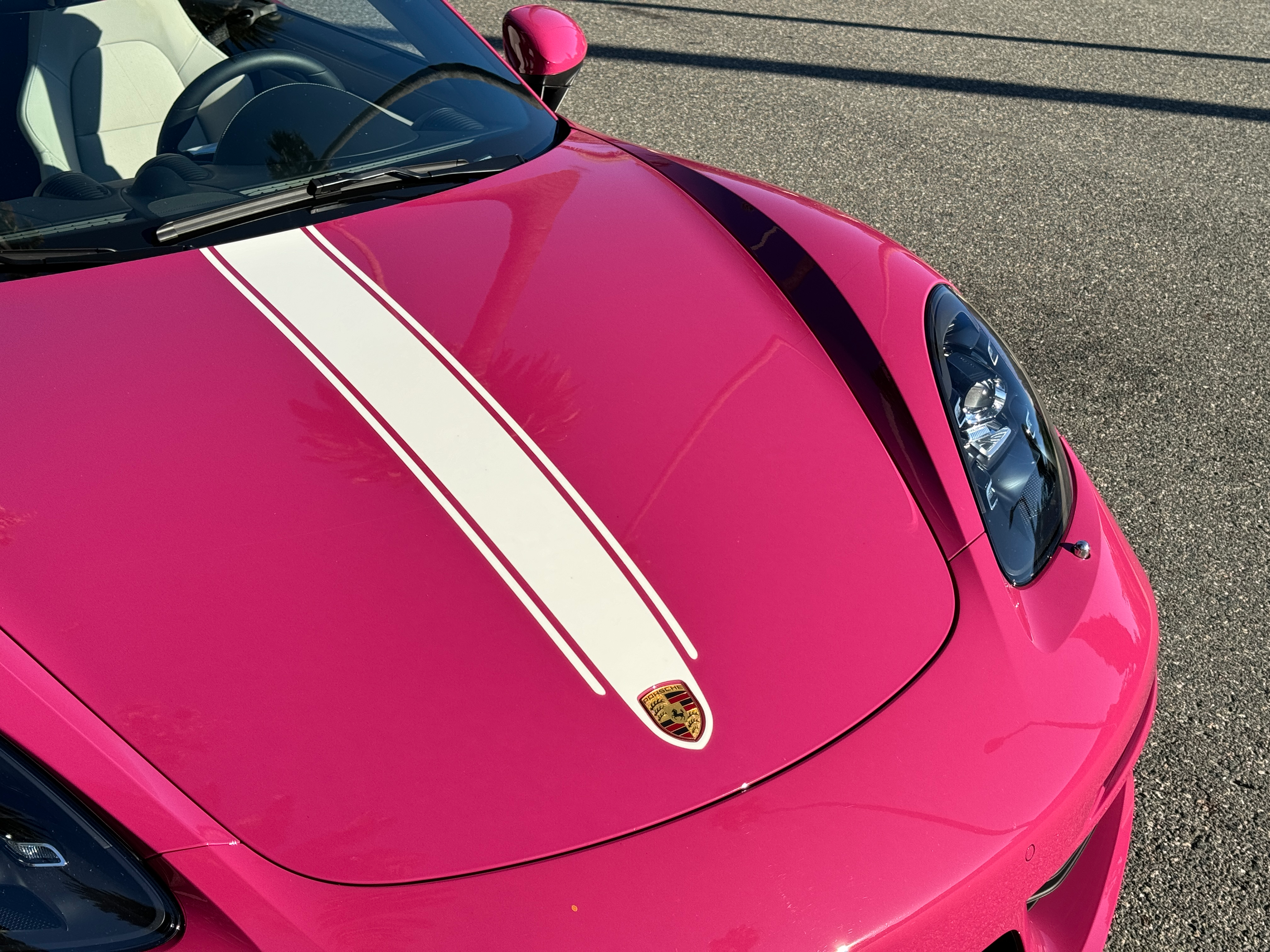 Hood of a pink Porsche 718 Boxster Style Edition