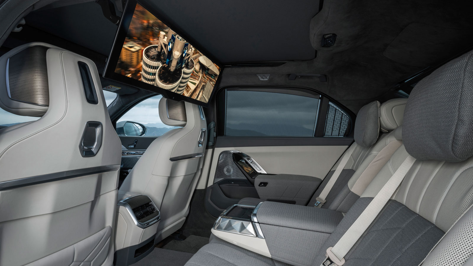 A photo of the rear seats inside the BMW 7 Series. 