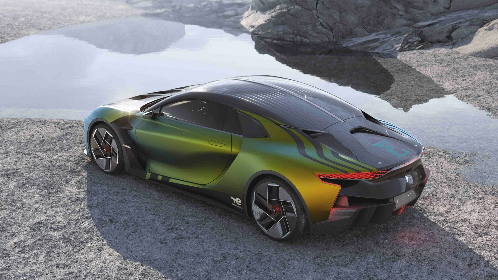 A rear view of the Ds E-Tense Performance concept car. 