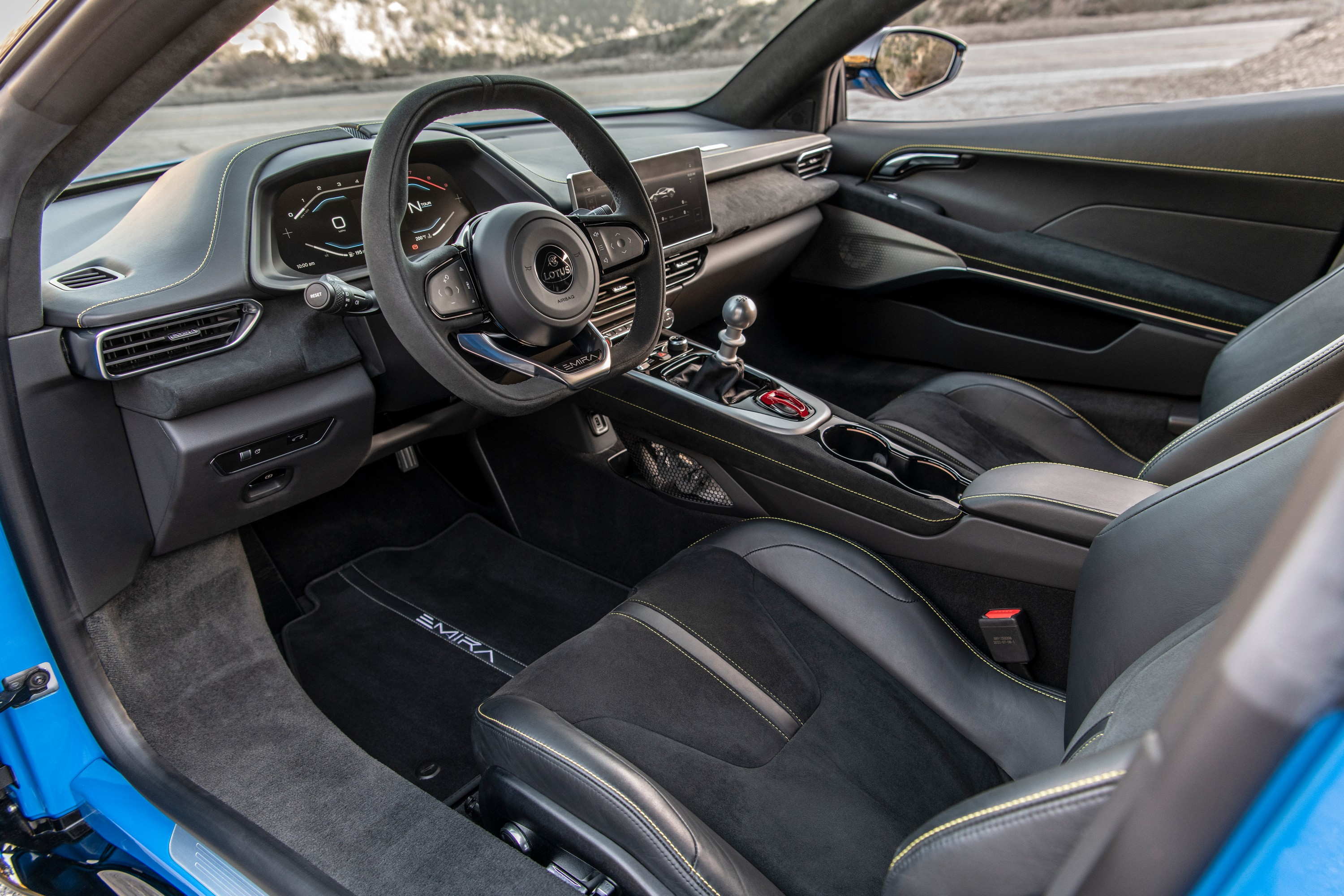 The black interior of the 2023 Lotus Emira.