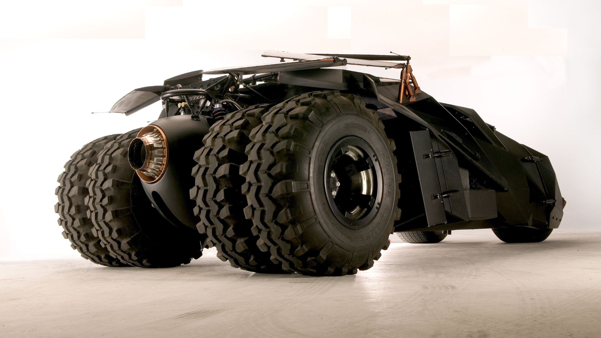 A rear view of the Tumbler up for sale from Wayne Enterprises