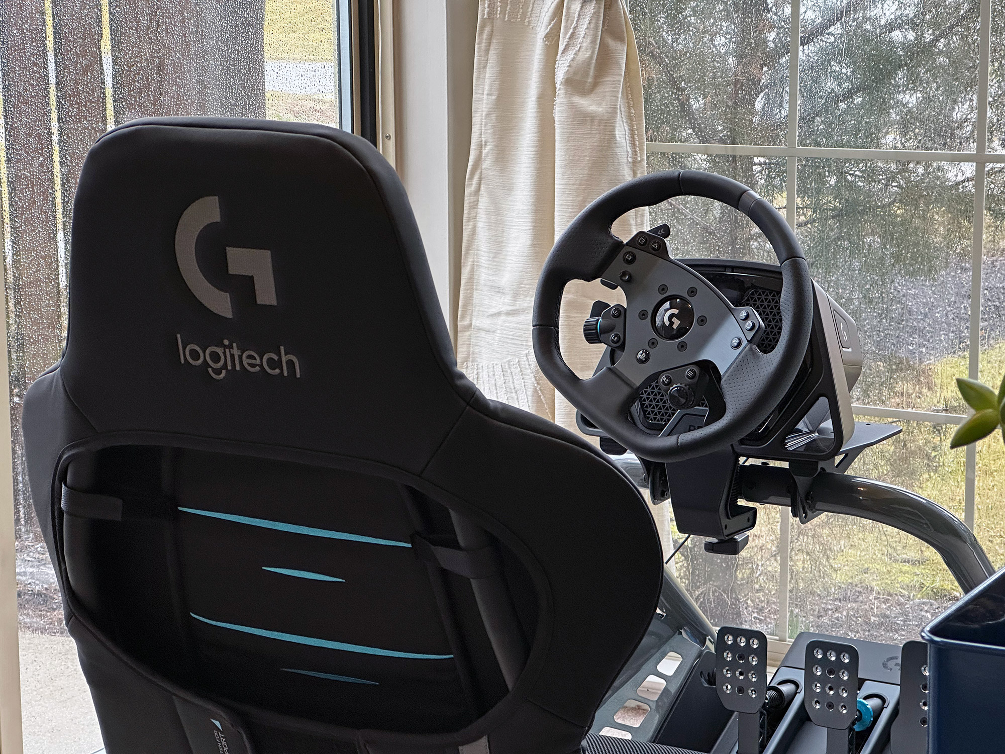 View of Playseat Trophy Logitech G Edition from behind the seat.