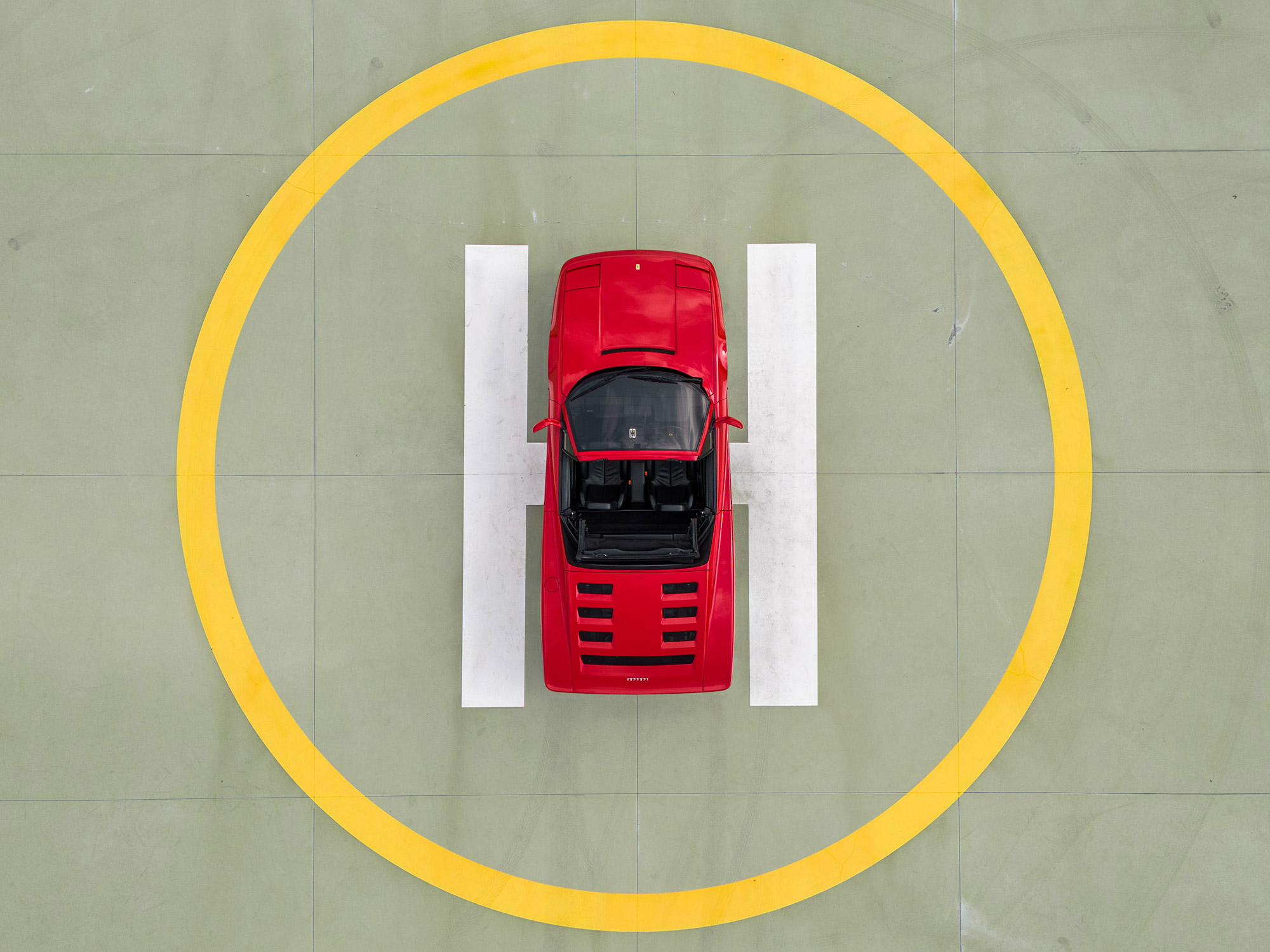 Top view of red Ferrari Testarossa Pininfarina Spider 