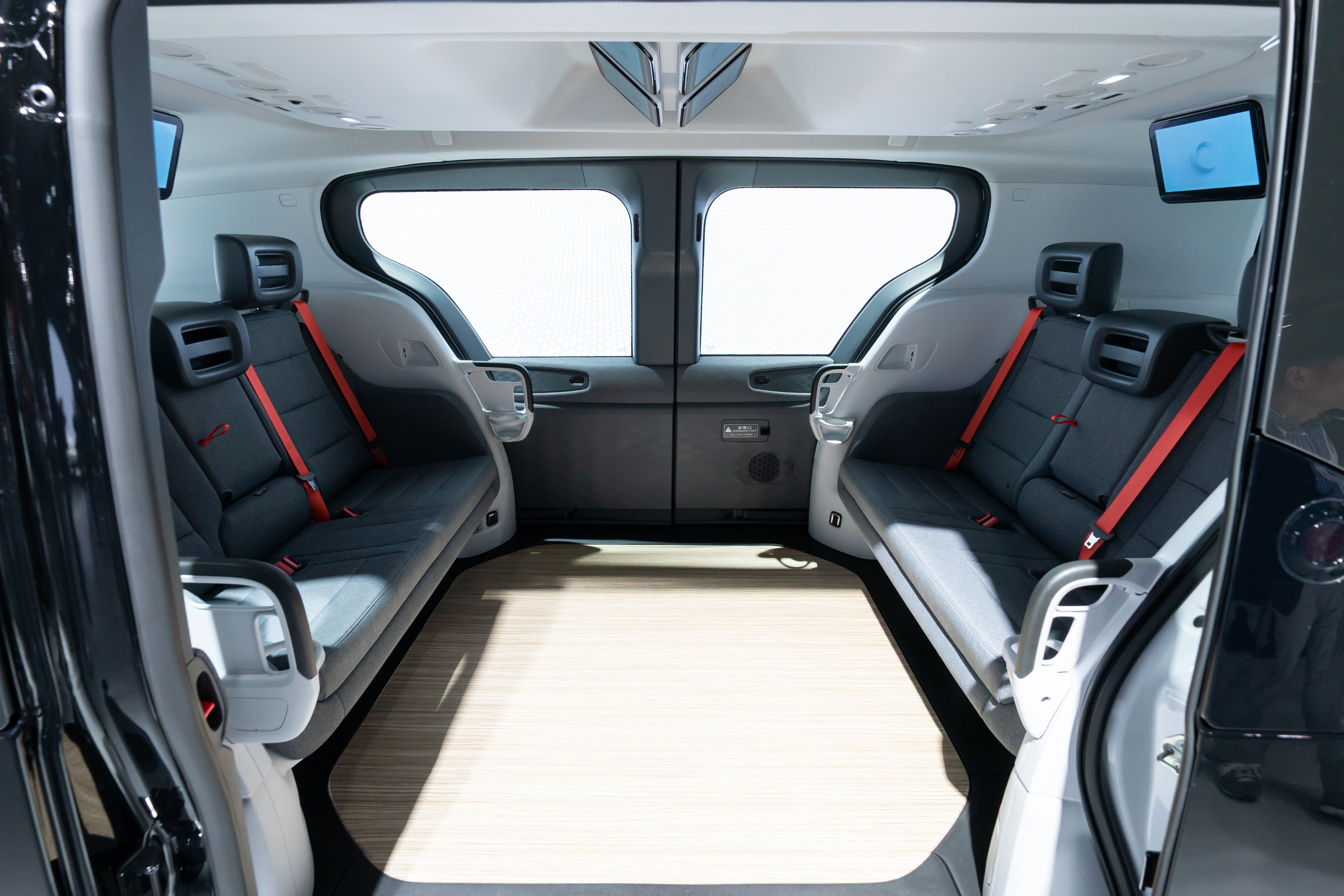 The interior of the Cruise Origin autonomous vehicle is seen during the Japan Mobility Show at Tokyo Big Sight in Tokyo, Japan on October 26, 2023.