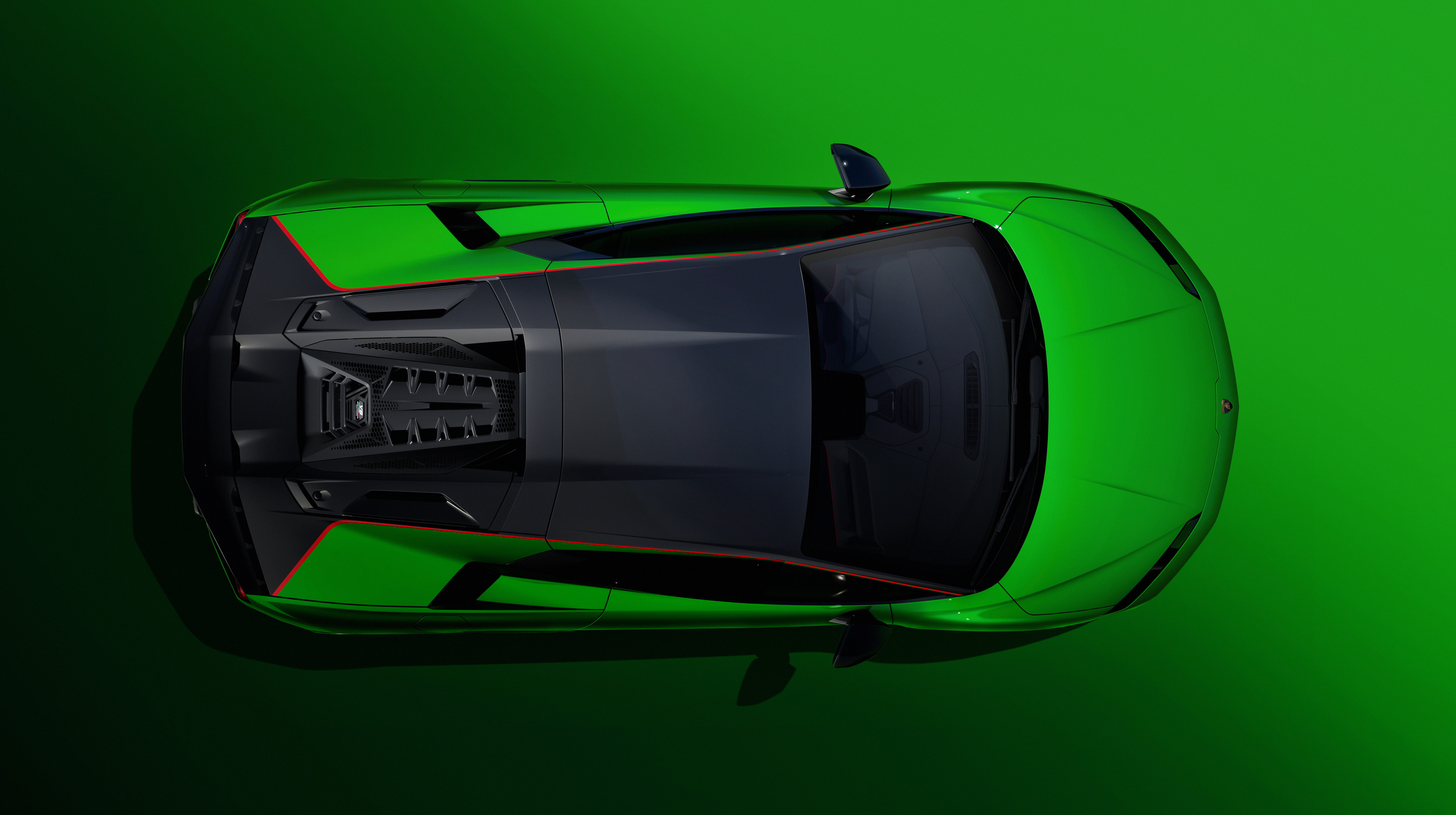 Top-down view of a green Lamborghini Temerario