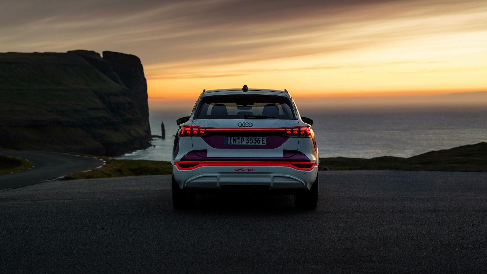 A photo of the rear end of the Audi Q6 e-tron prototype. 