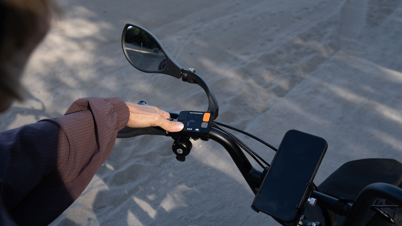 A photo of someone engaging reverse gear on the RadTrike. 