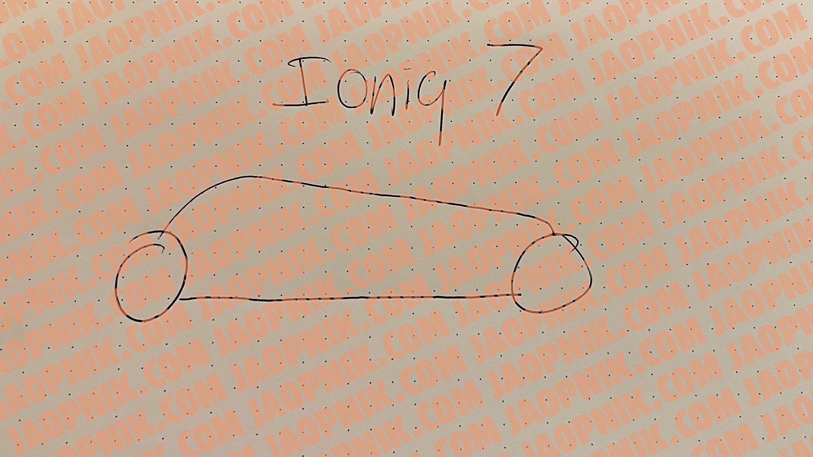 A sketch of the Hyundai Ioniq 7 with two wheels and a sausage for its cabin. 