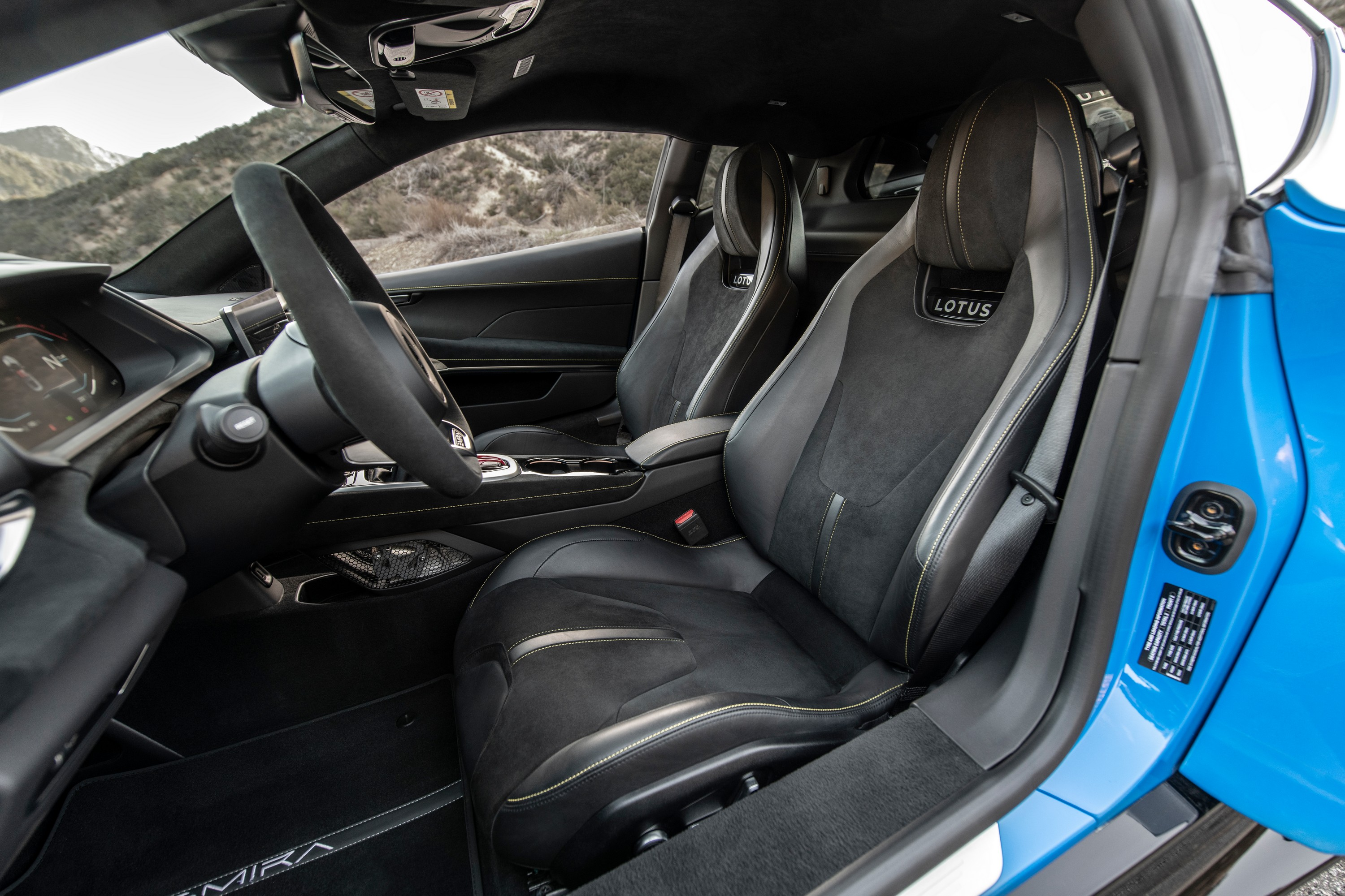 The front seats and interior of the 2023 Lotus Emira.