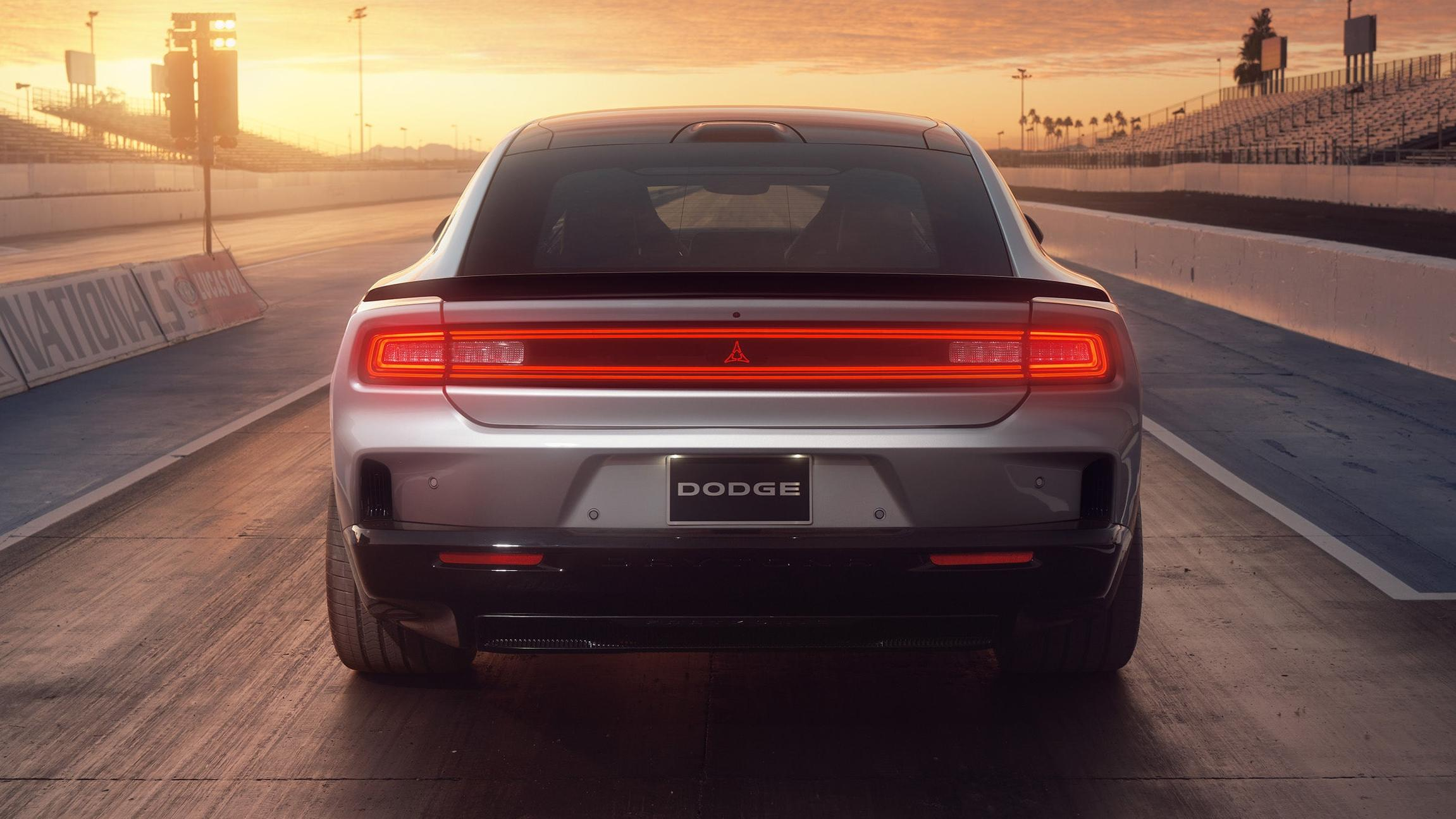 Rear view of a silver 2024 Dodge Charger Daytona EV