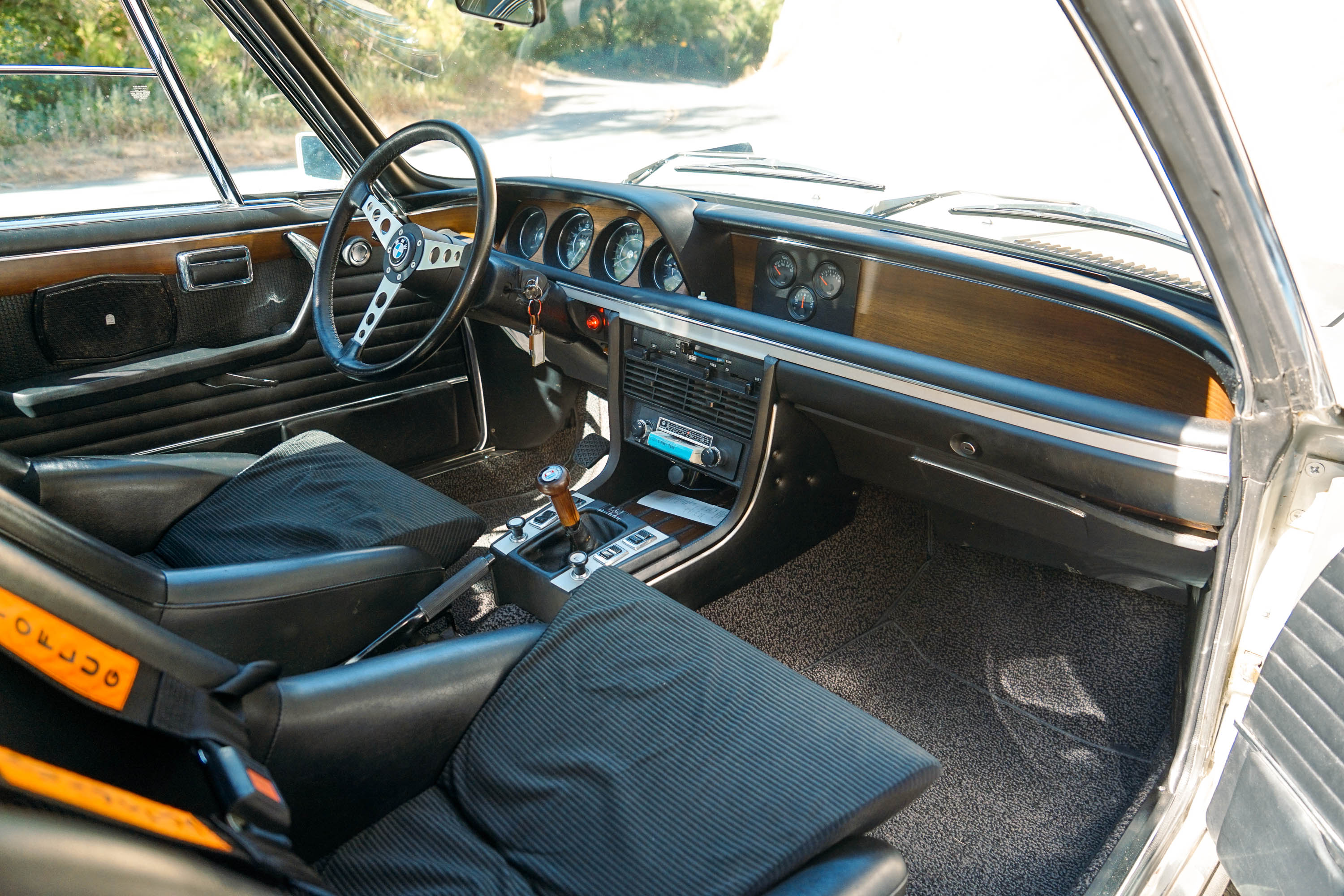 Interior of a 1970s sports car.