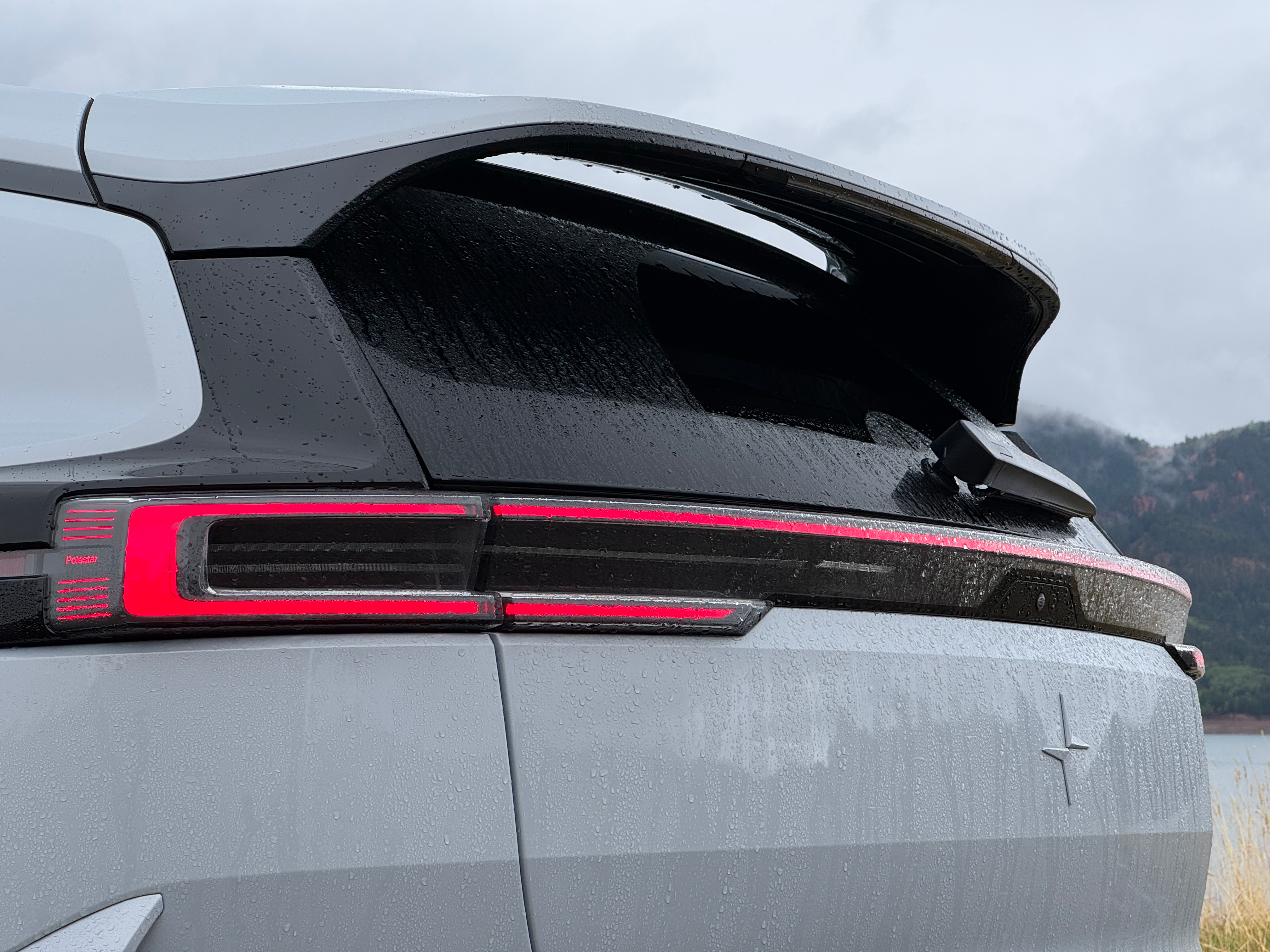 Rear taillight and spoiler detail of a Polestar 3