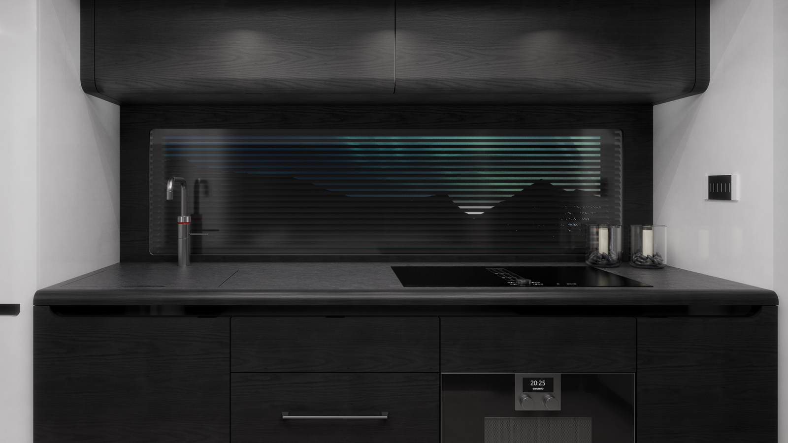 A render of the kitchen in the Brabus Big Boy camper. 