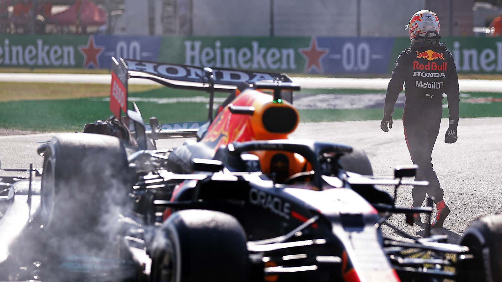 Max Verstappen's Red Bull collided with the Mercedes of Lewis Hamilton