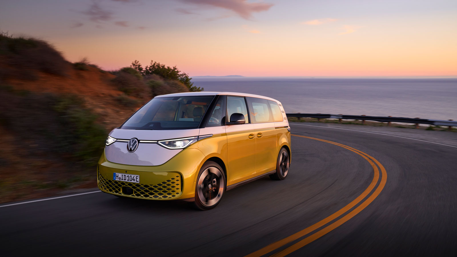 A photo of a VW ID Buzz electric bus. 