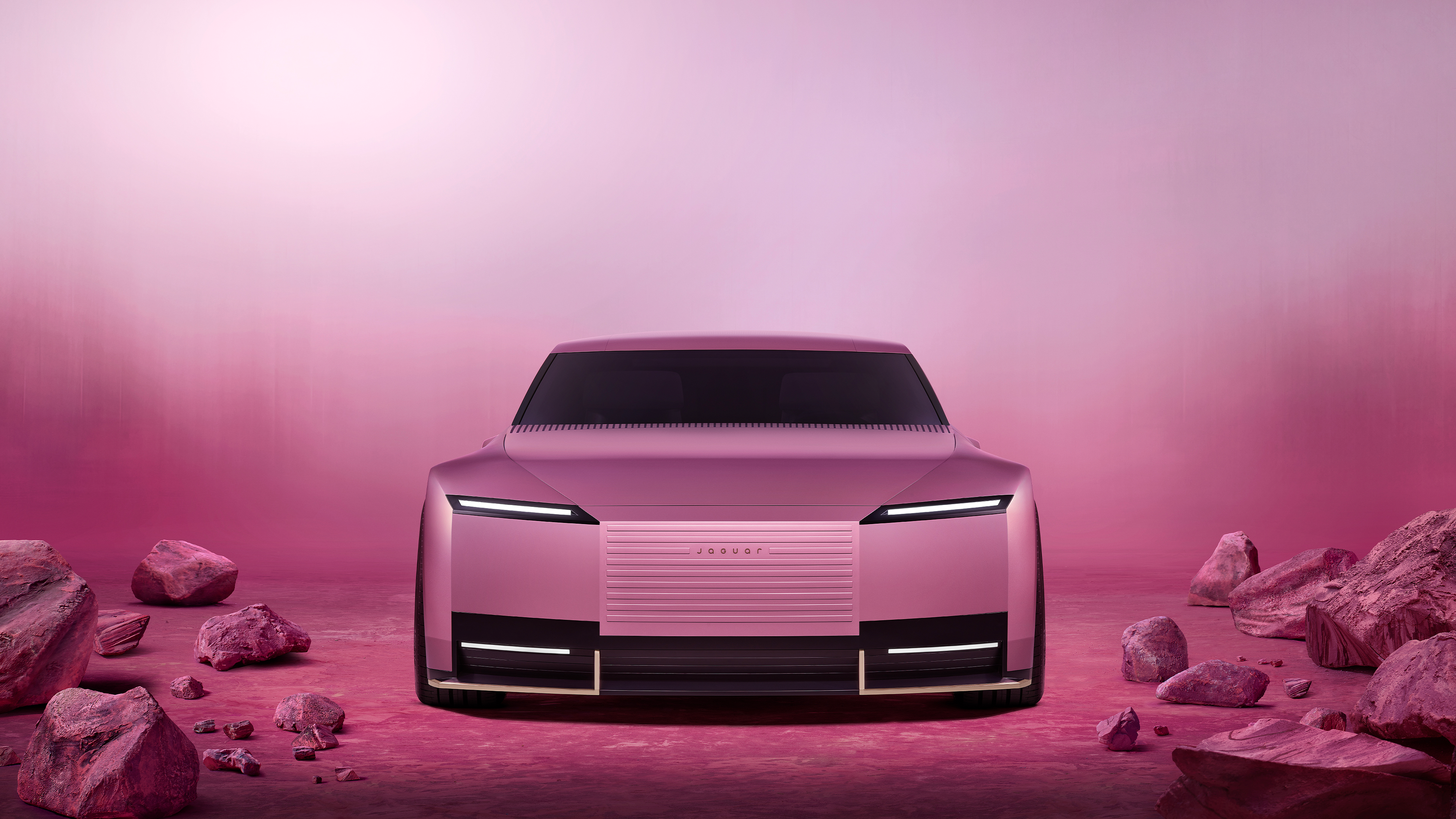 Front view of the pink Jaguar Type 00 concept