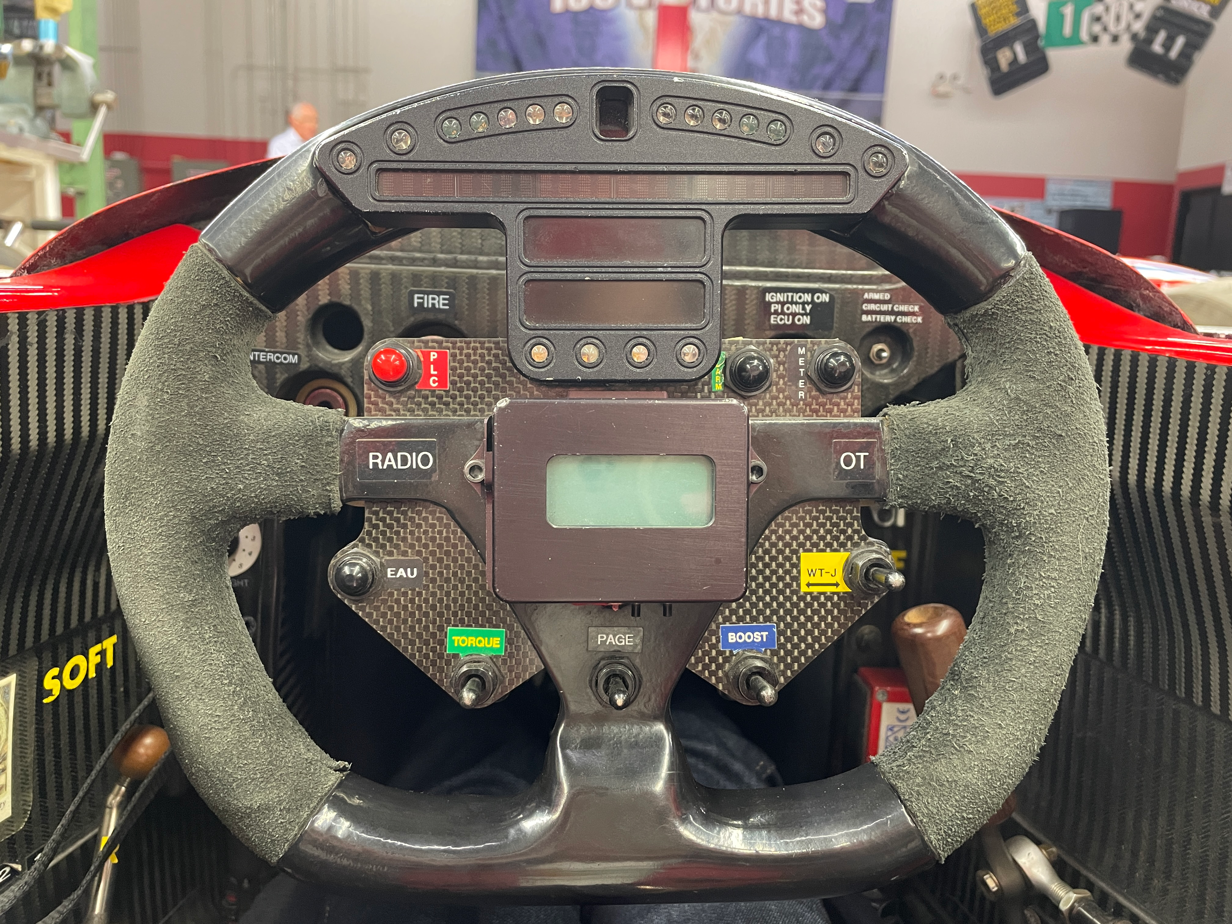 Sèbastian Bourdais' Steering Wheel in his 2006 championship-winning Newman/Haas Racing car. Water button reads 