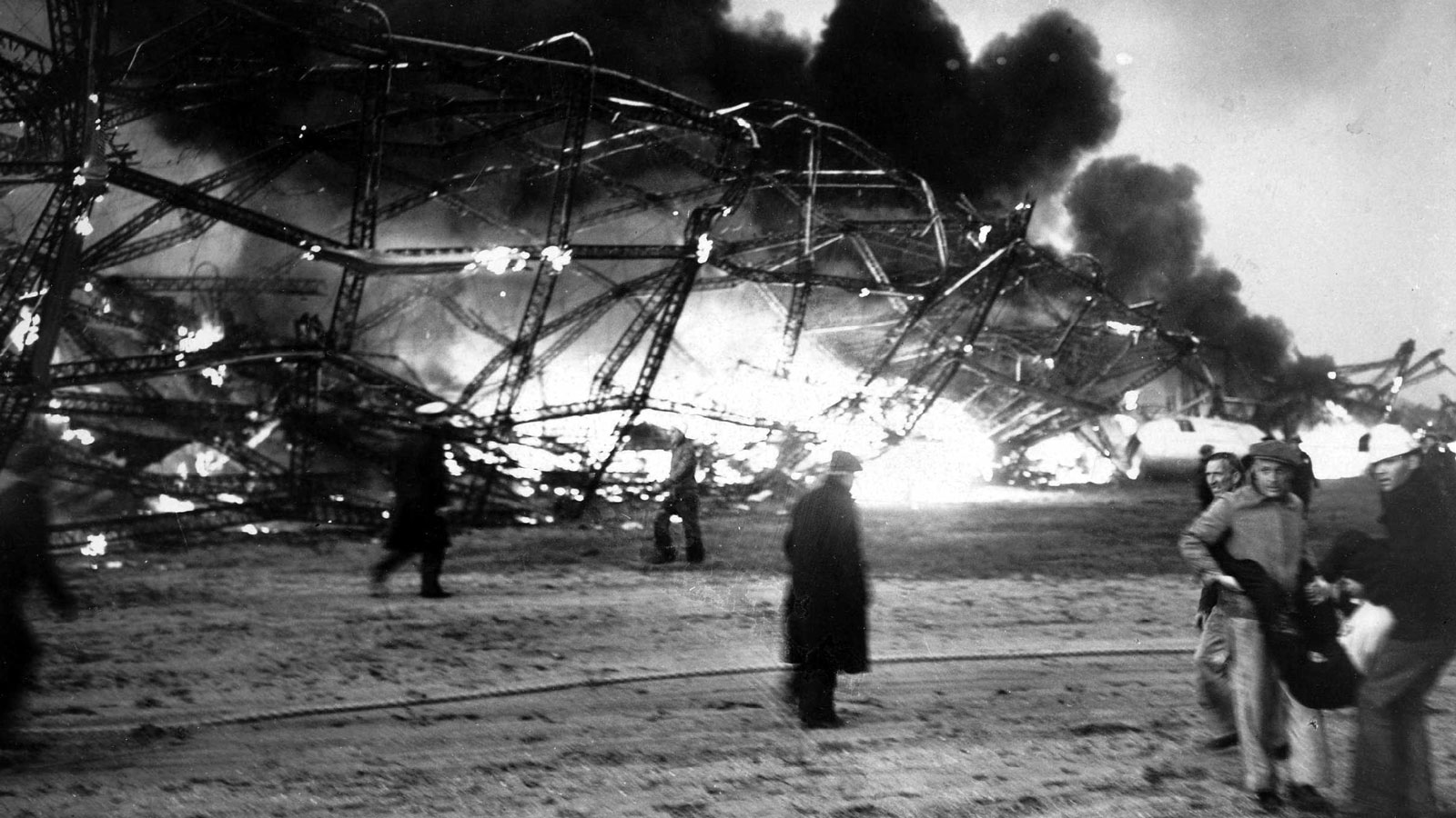 A photo of the remnants of the Hindenberg airship. 