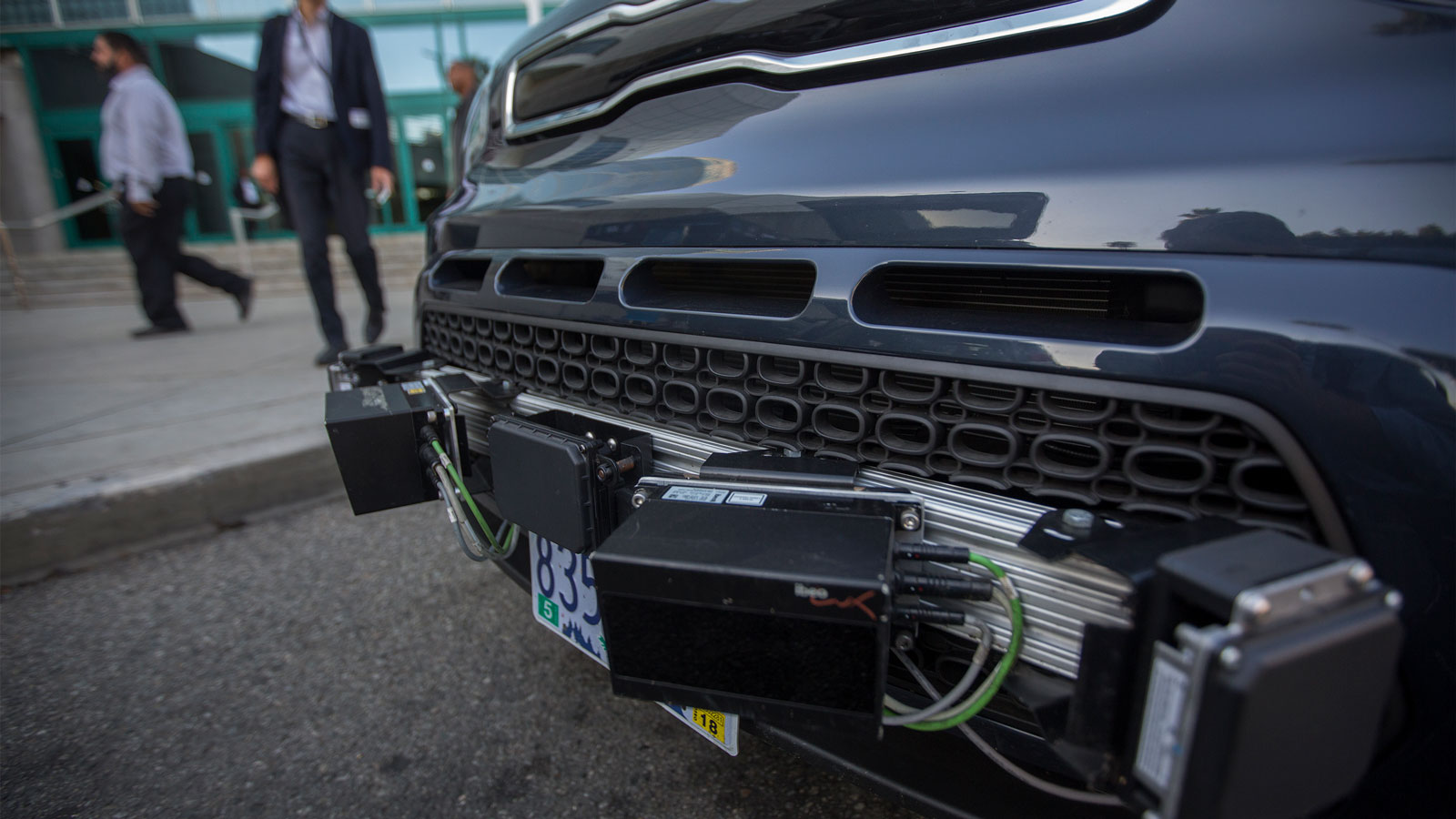 A photo of a sensor array on a self-driving car. 