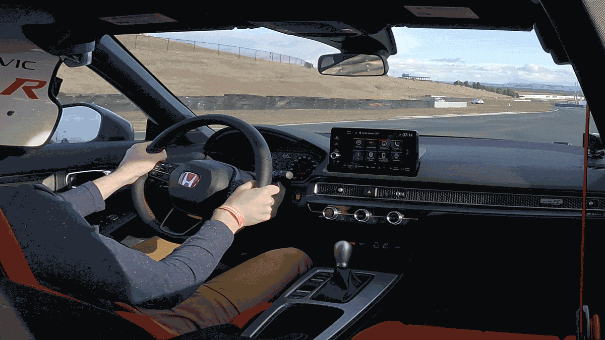 GIF of 2023 Civic Type R on track at Sonoma Raceway recorded from car interior