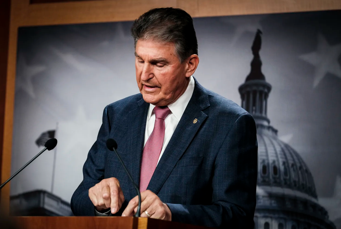 Sen. Joe Manchin (D-WV) makes a statement in the Senate TV studio on Capitol Hill on November 1.