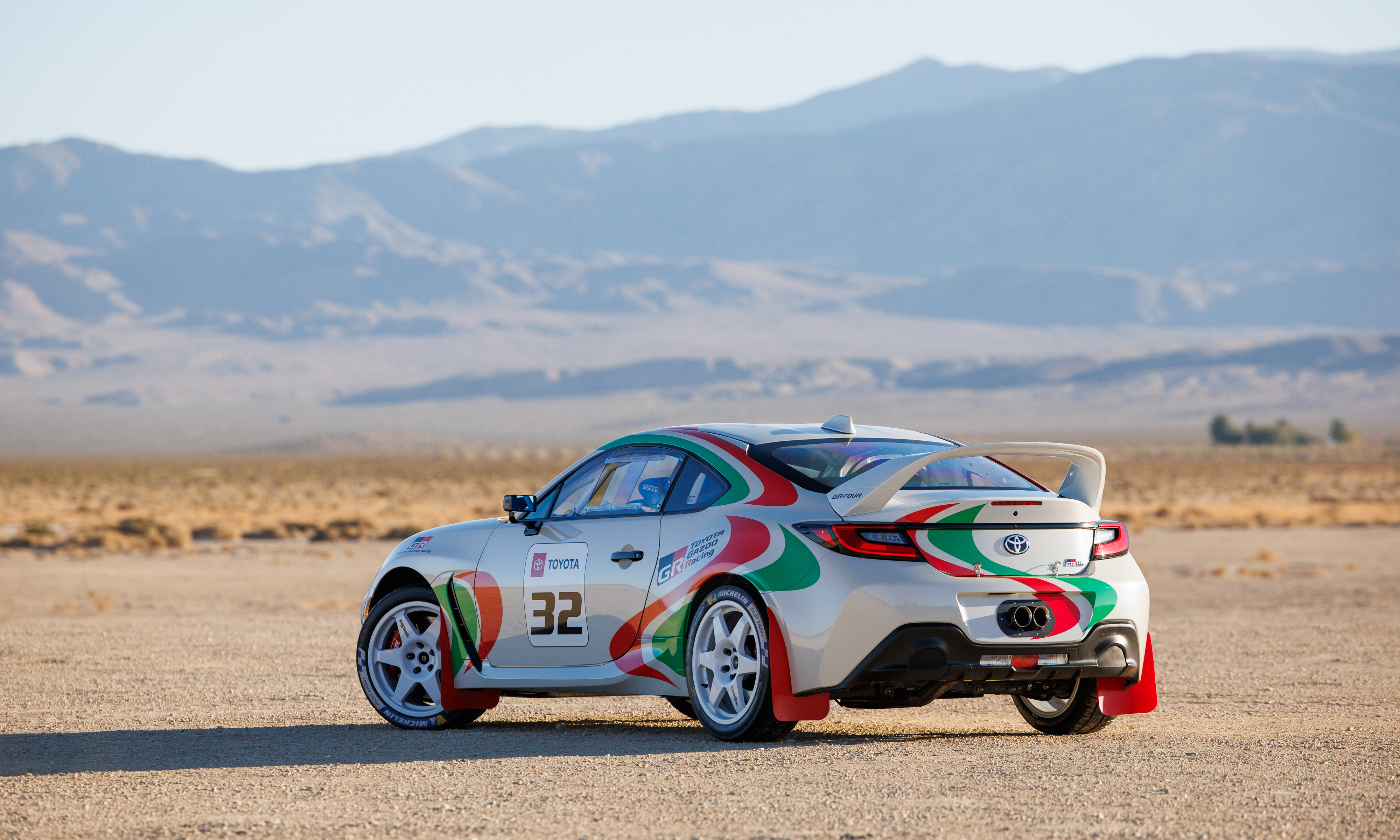 Rear 3/4 view of the Toyota GR86 Rally Legacy concept