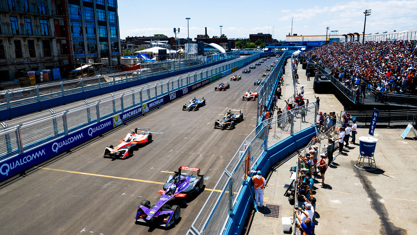 A photo of the starting grid at the 2017 New York E Prix. 