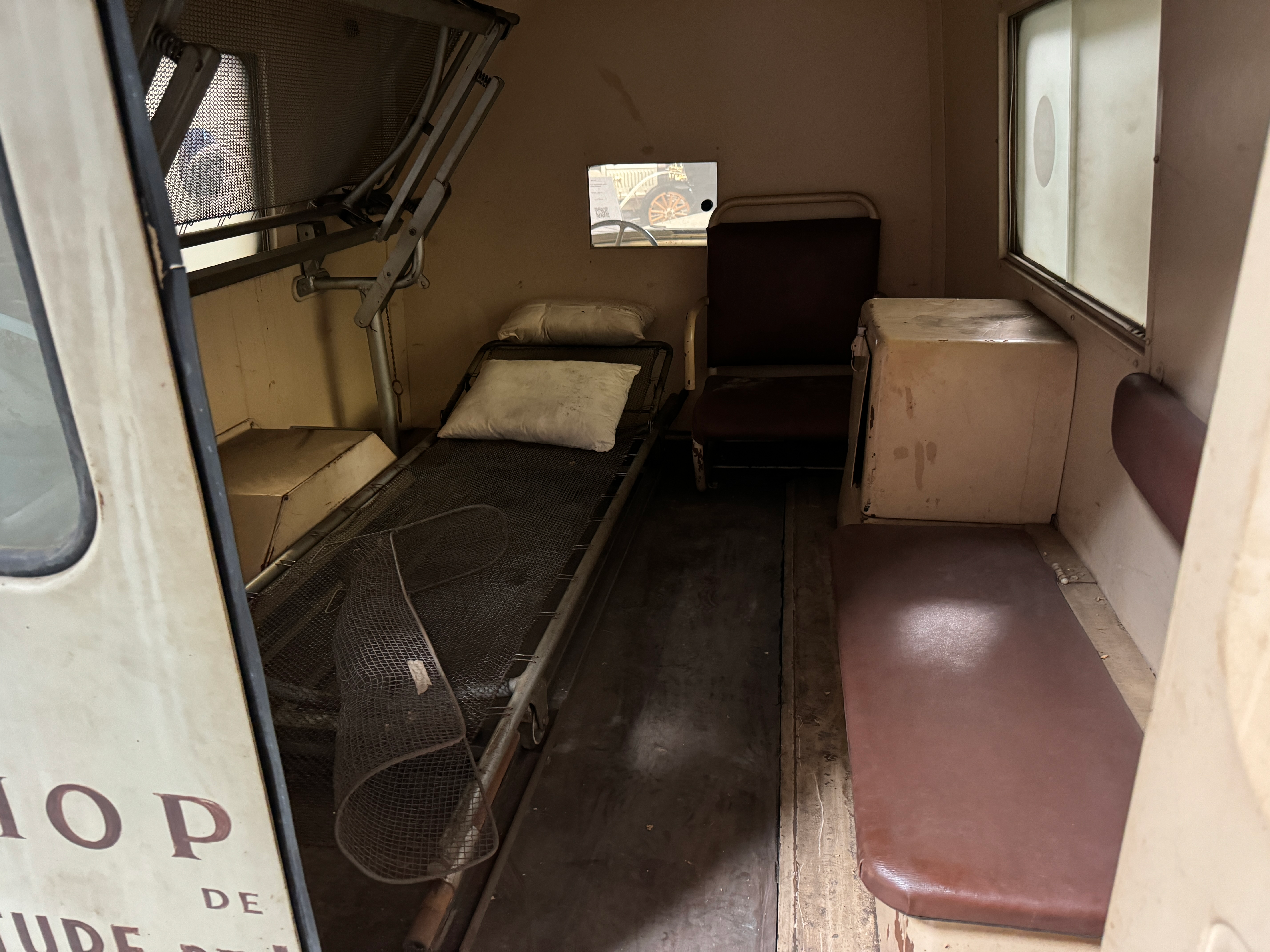 Rear area of a 1953 Peugeot Type 203 S3 Ambulance