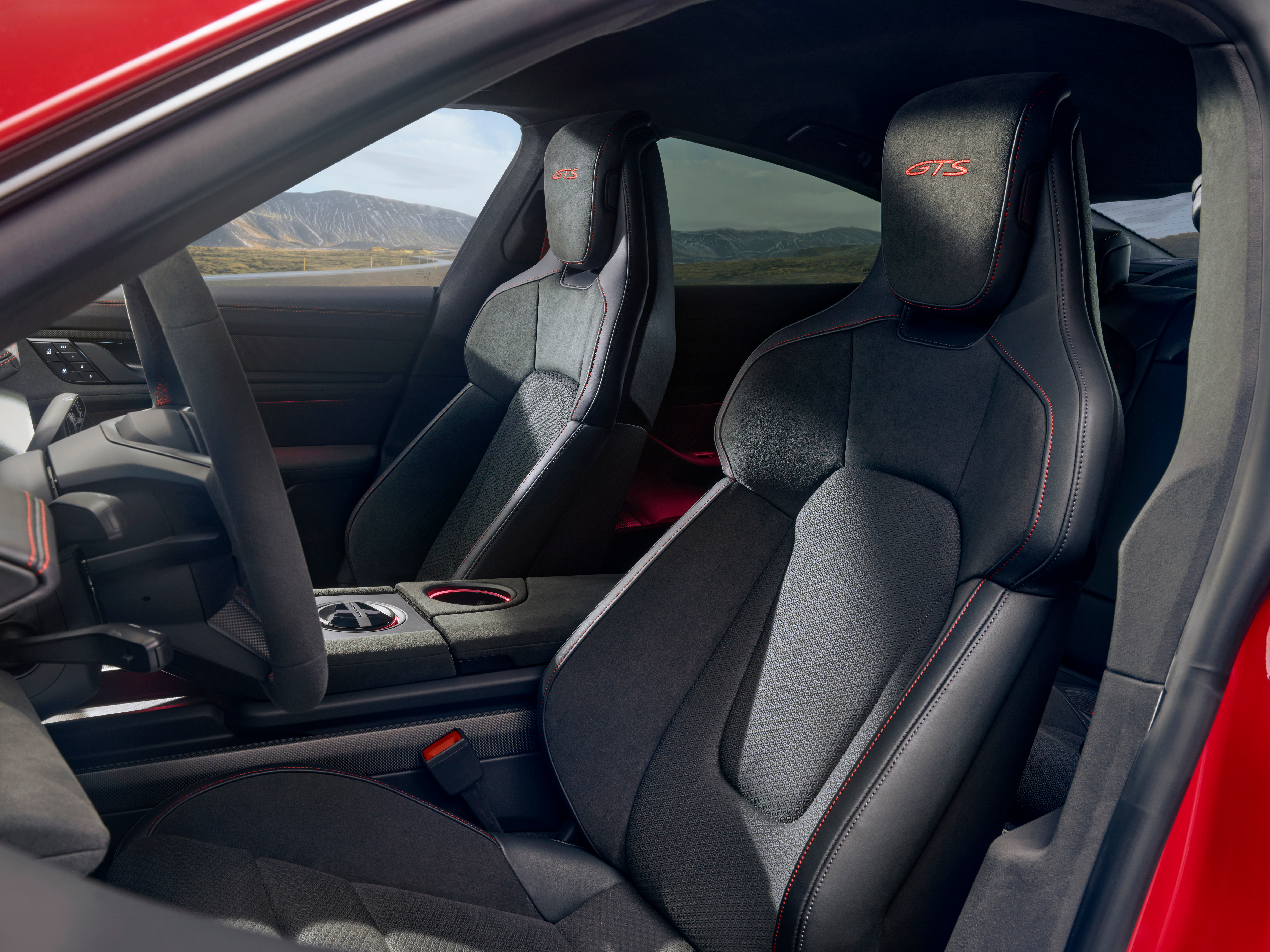 Front seats of a 2025 Porsche Taycan GTS sedan