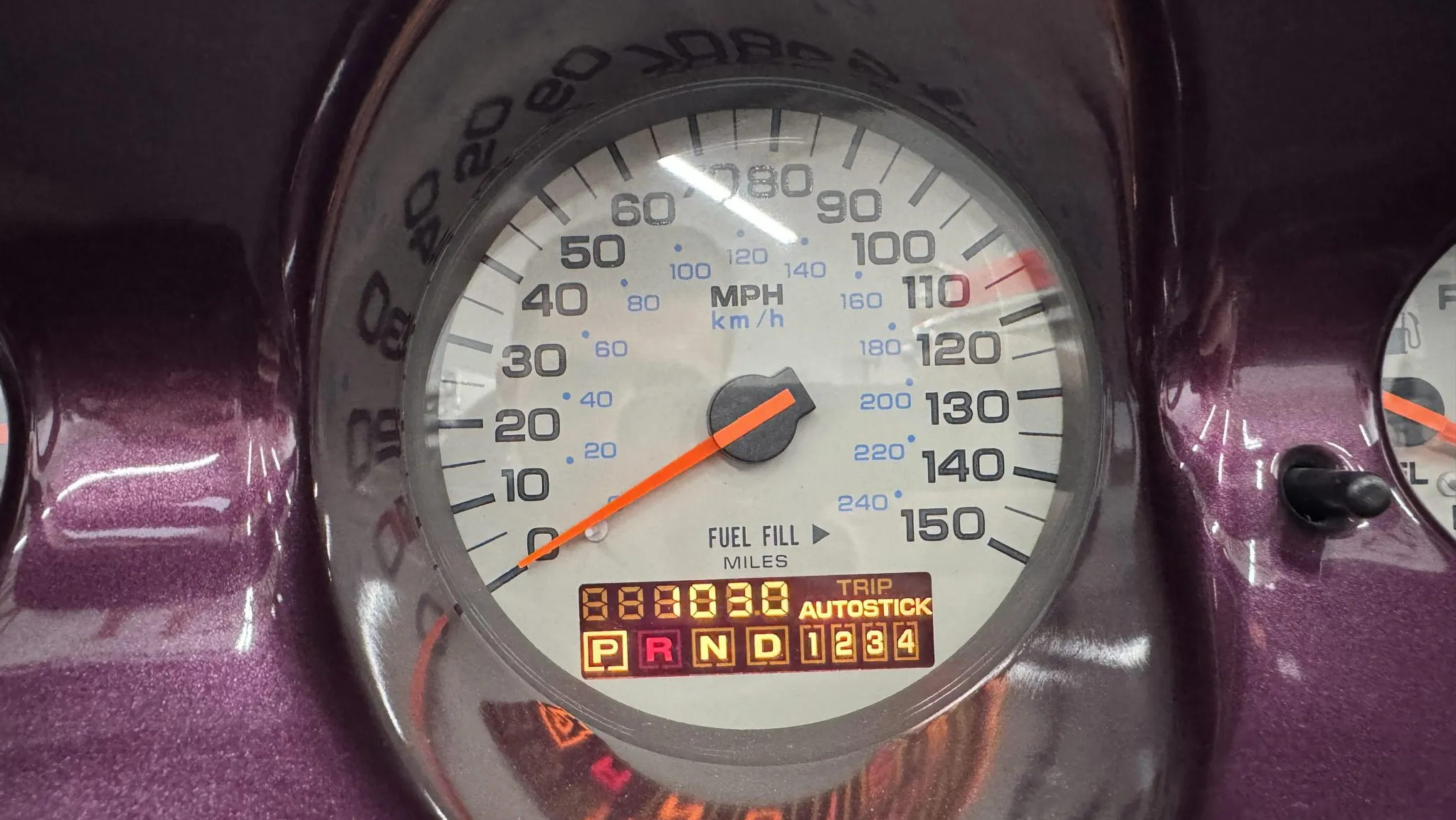 a close-up of the 1k mile Prowler's odometer