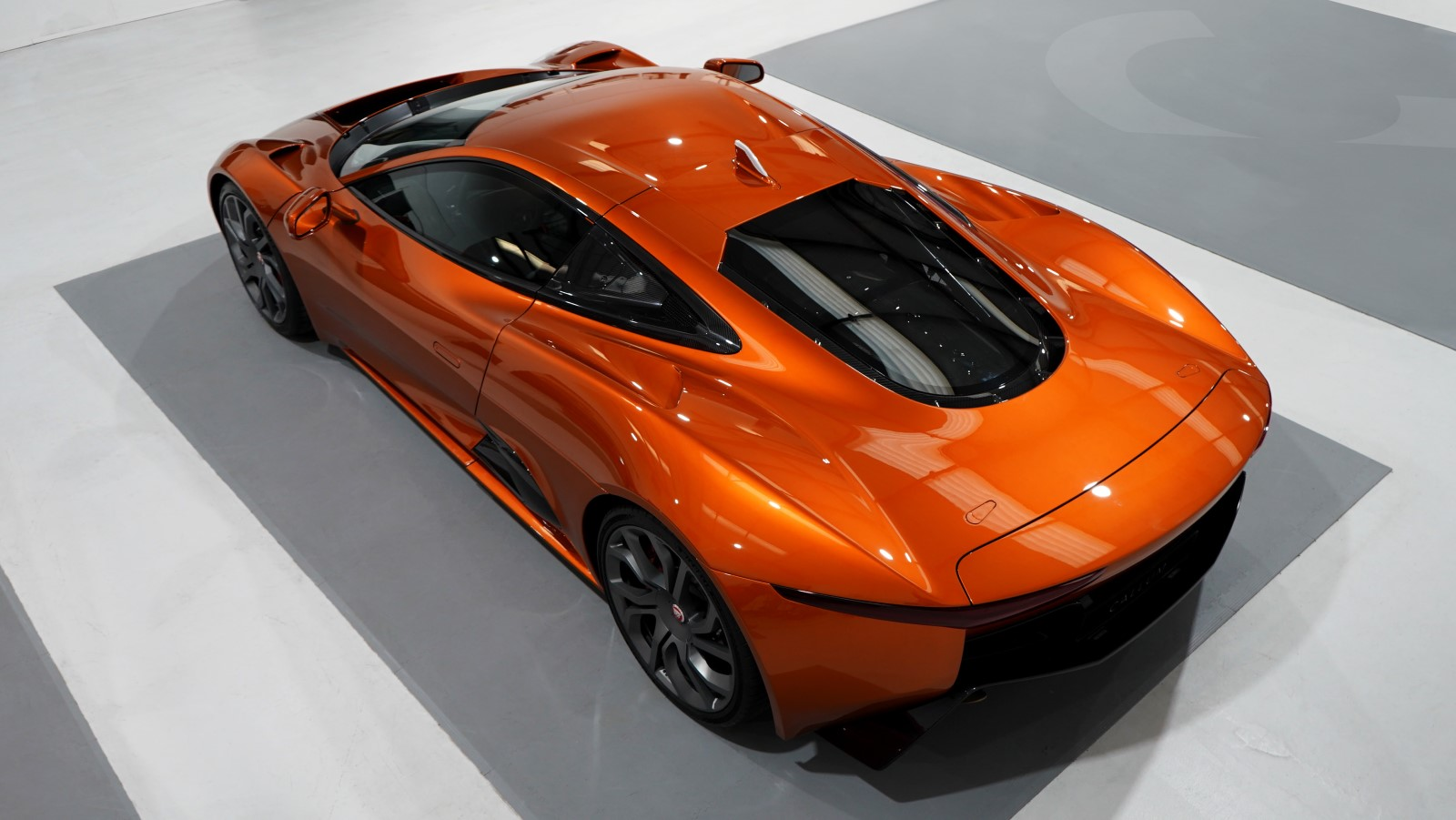 A photo of the rear quarter of the Jaguar C-X75. 