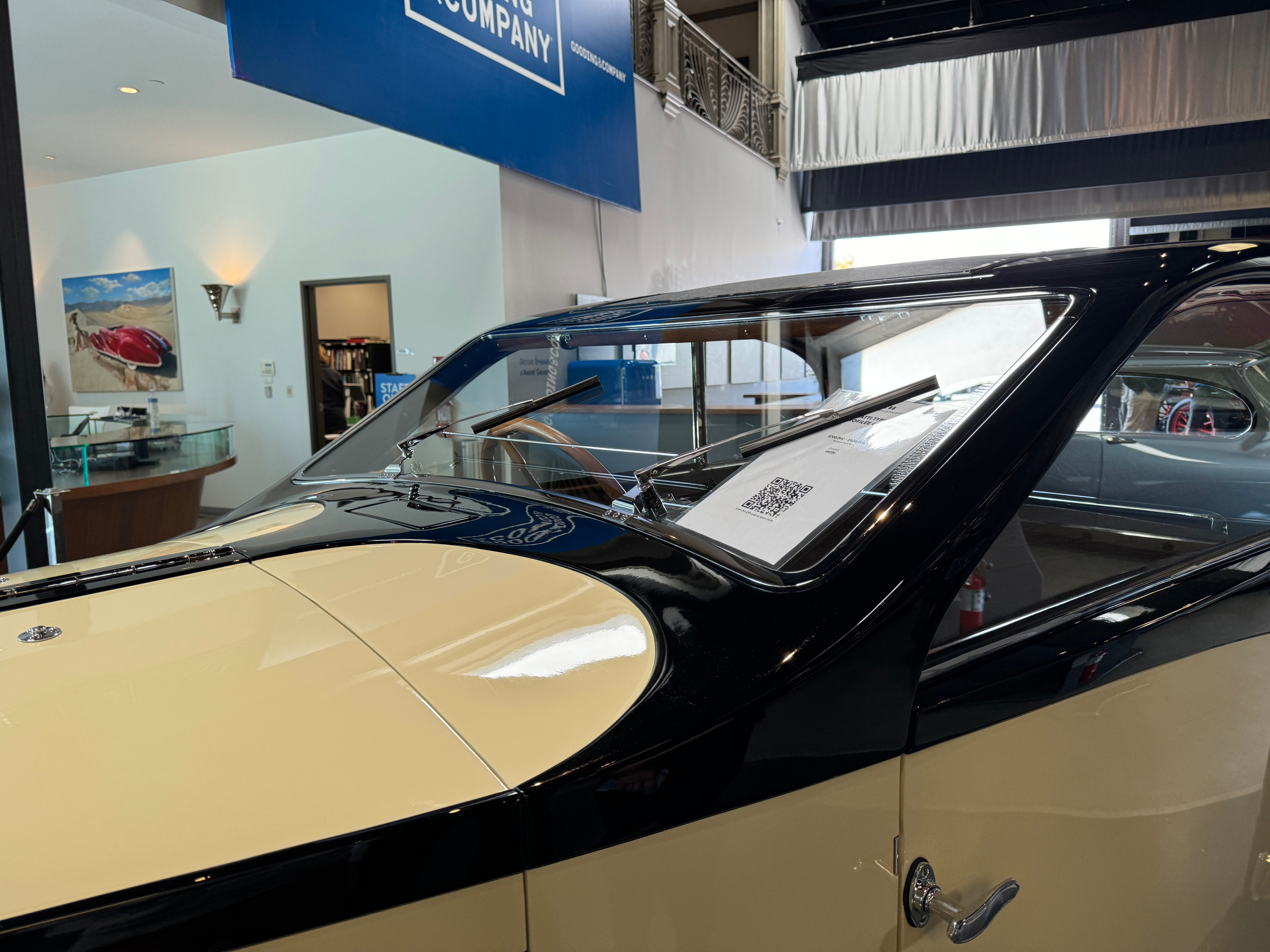 Front windshield of a 1930 Bugatti Type 46 Semi-Profilée Coupe