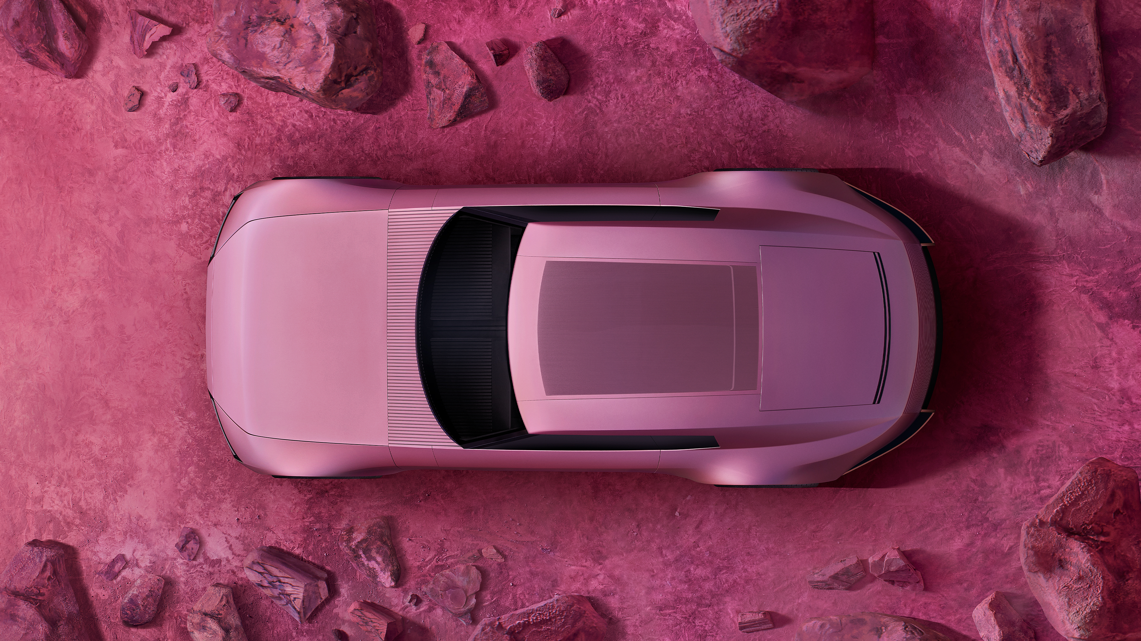 Top-down view of the pink Jaguar Type 00 concept