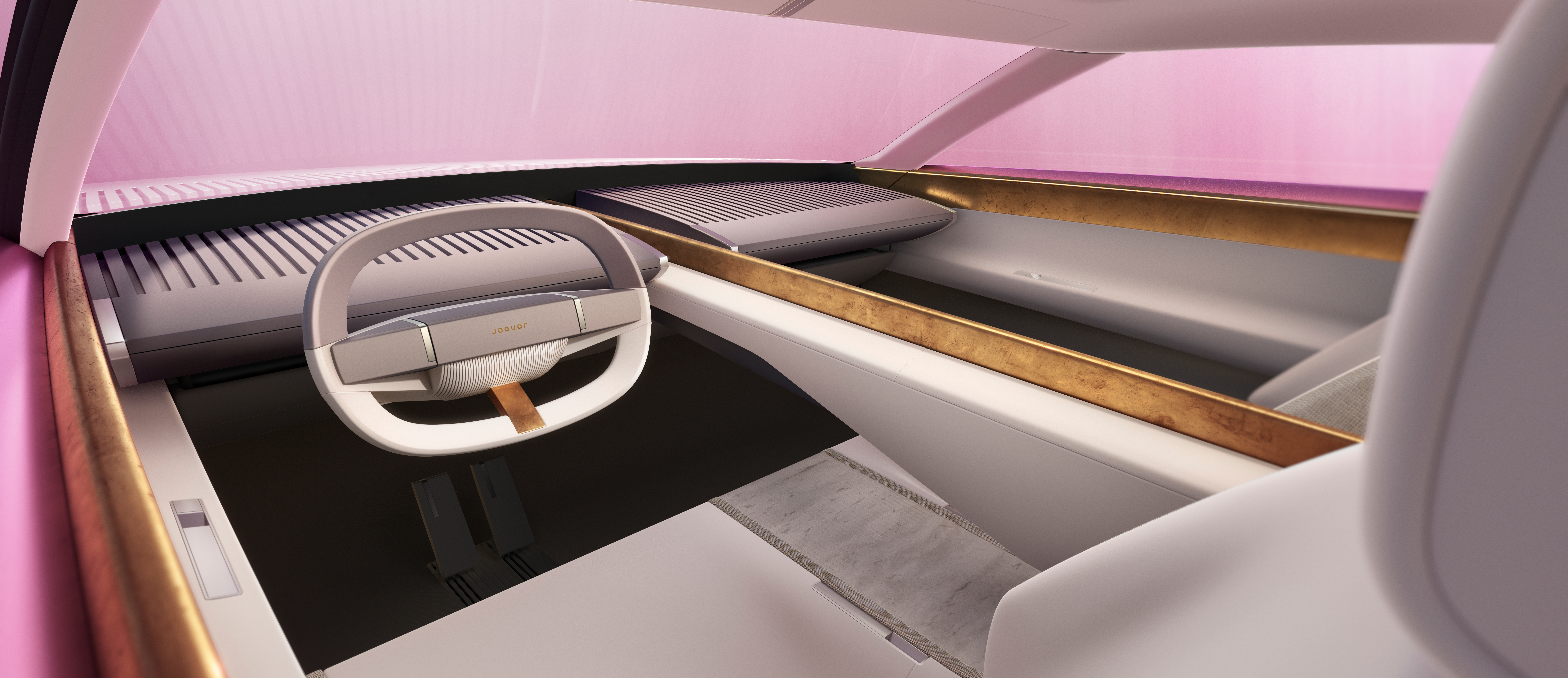 Interior of the pink Jaguar Type 00 concept