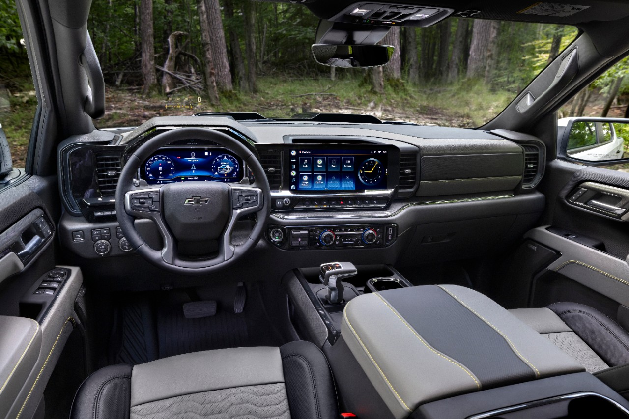 interior of the 2023 chevy silverado zr2 bison, from the driver's seat