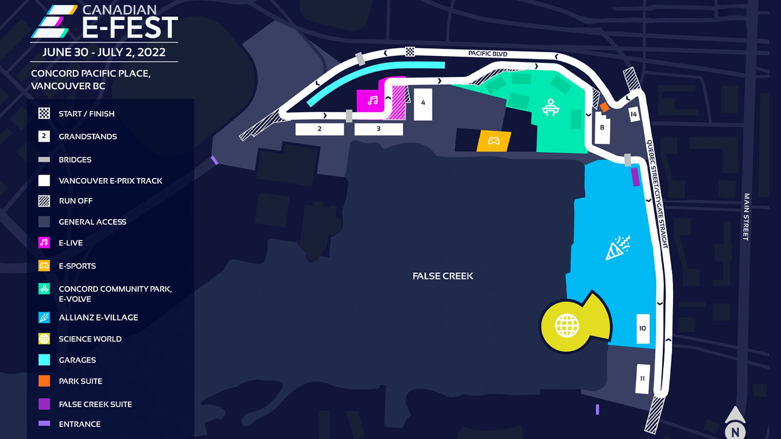 An illustration of the circuit map for the Canadian E Prix. 