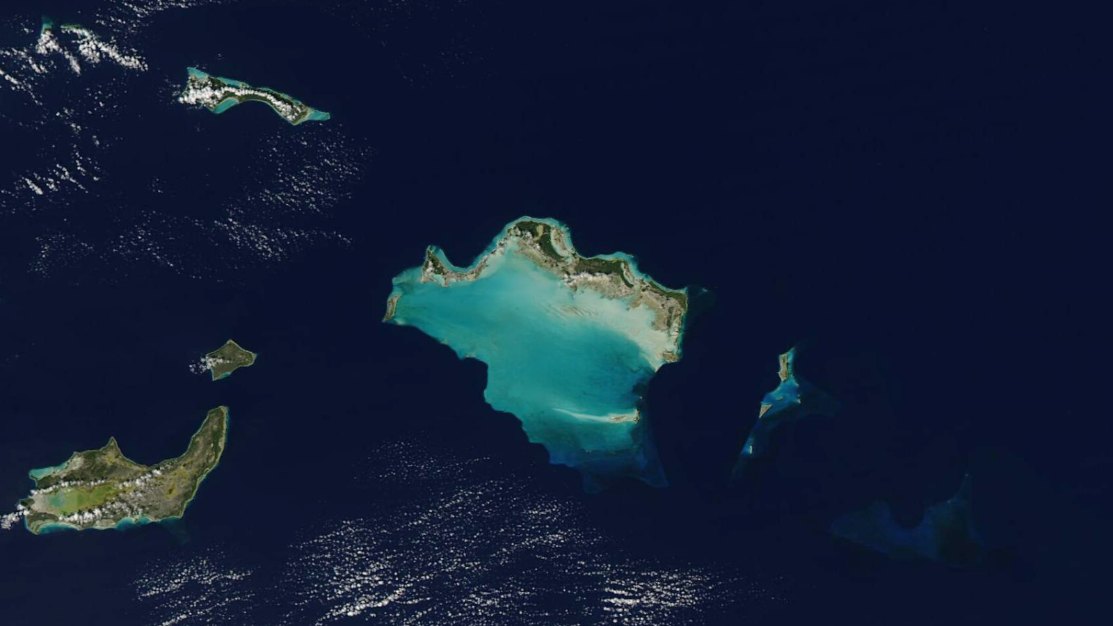 A photo of tropical islands from space. 