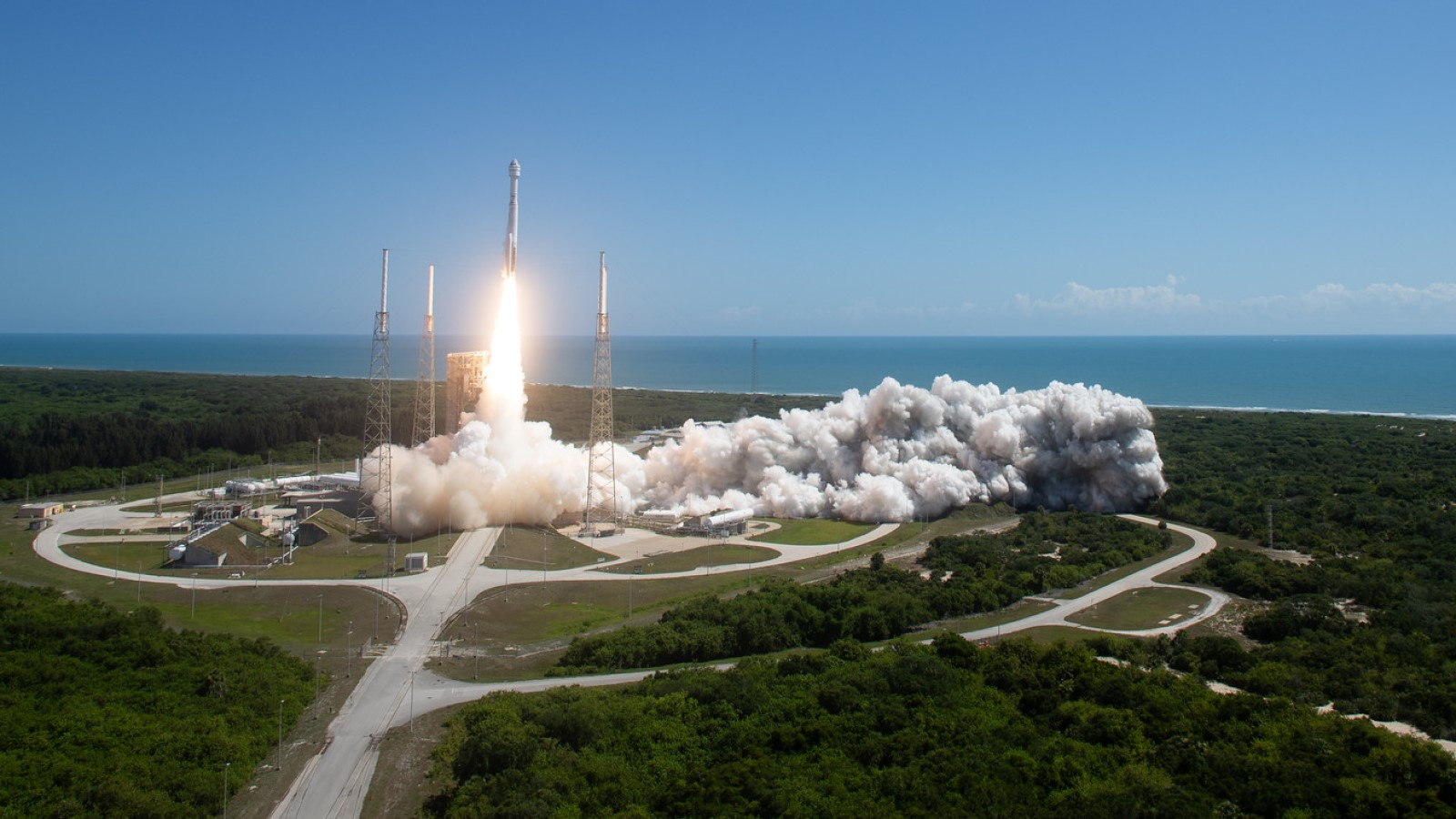 A photo of Boeing's Starliner ship launching. 