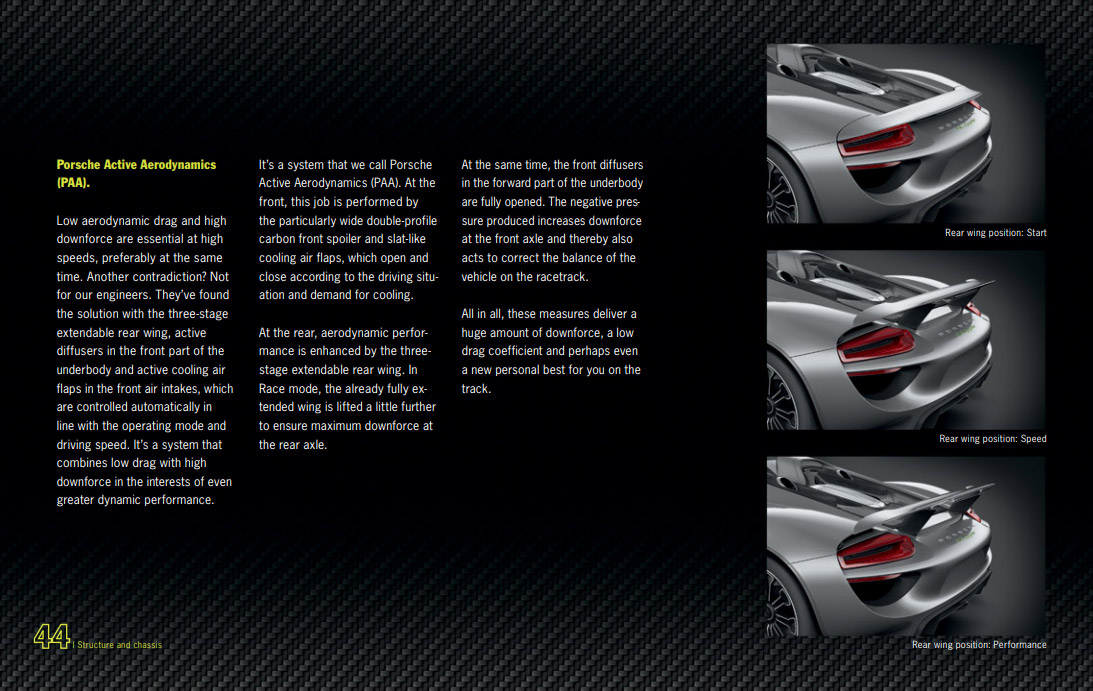 Porsche illustration demonstrating the three modes of the 918 Spyder's wing