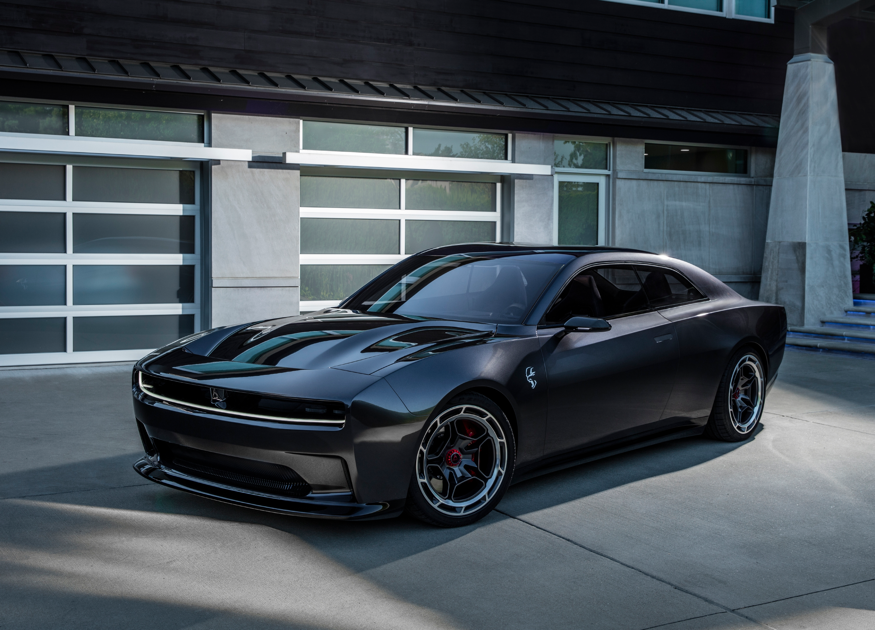 Front 3/4 view of a grey Dodge Charger Daytona concept