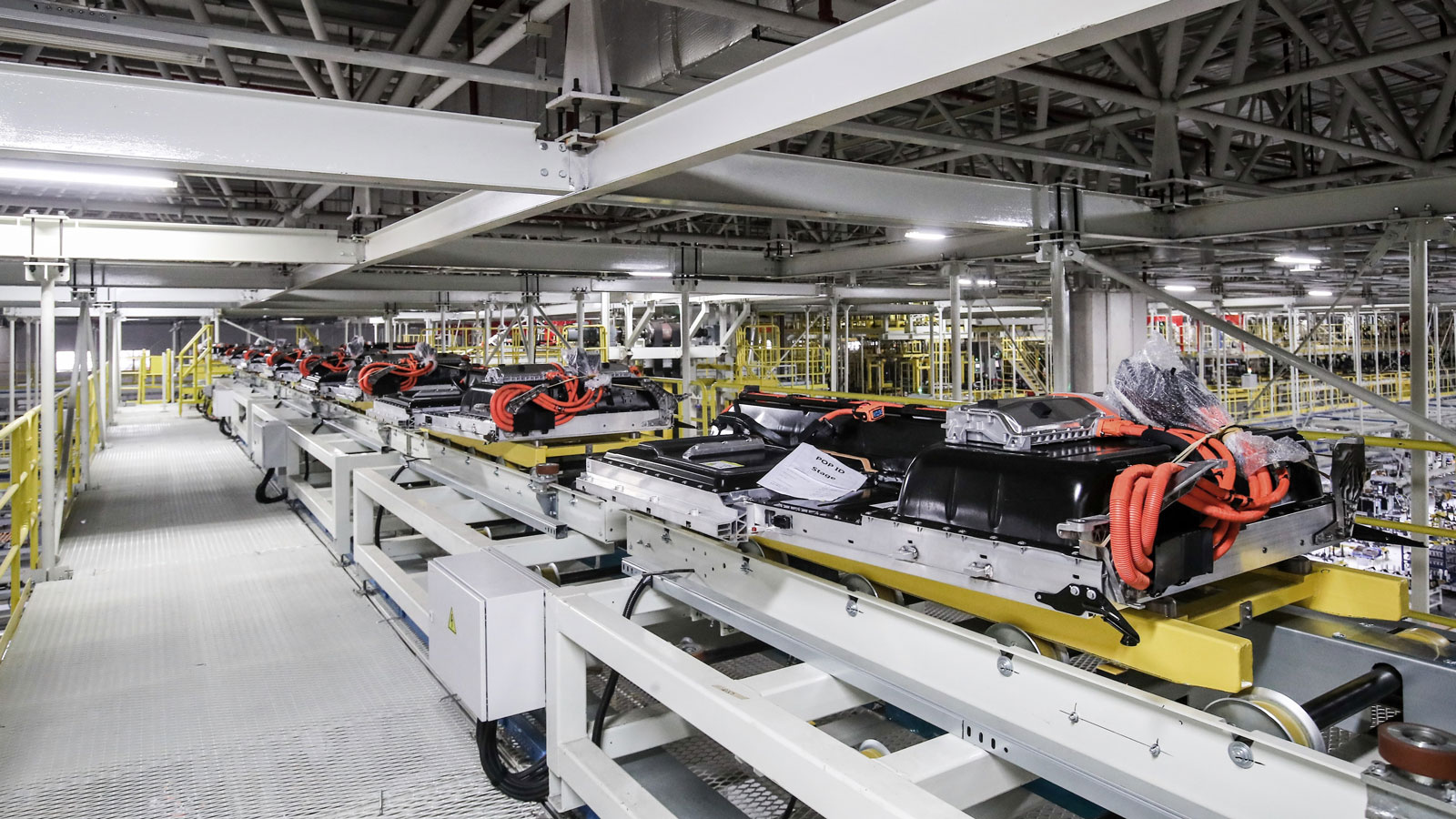 A photo of Polestar battery assemblies at its factory in China. 