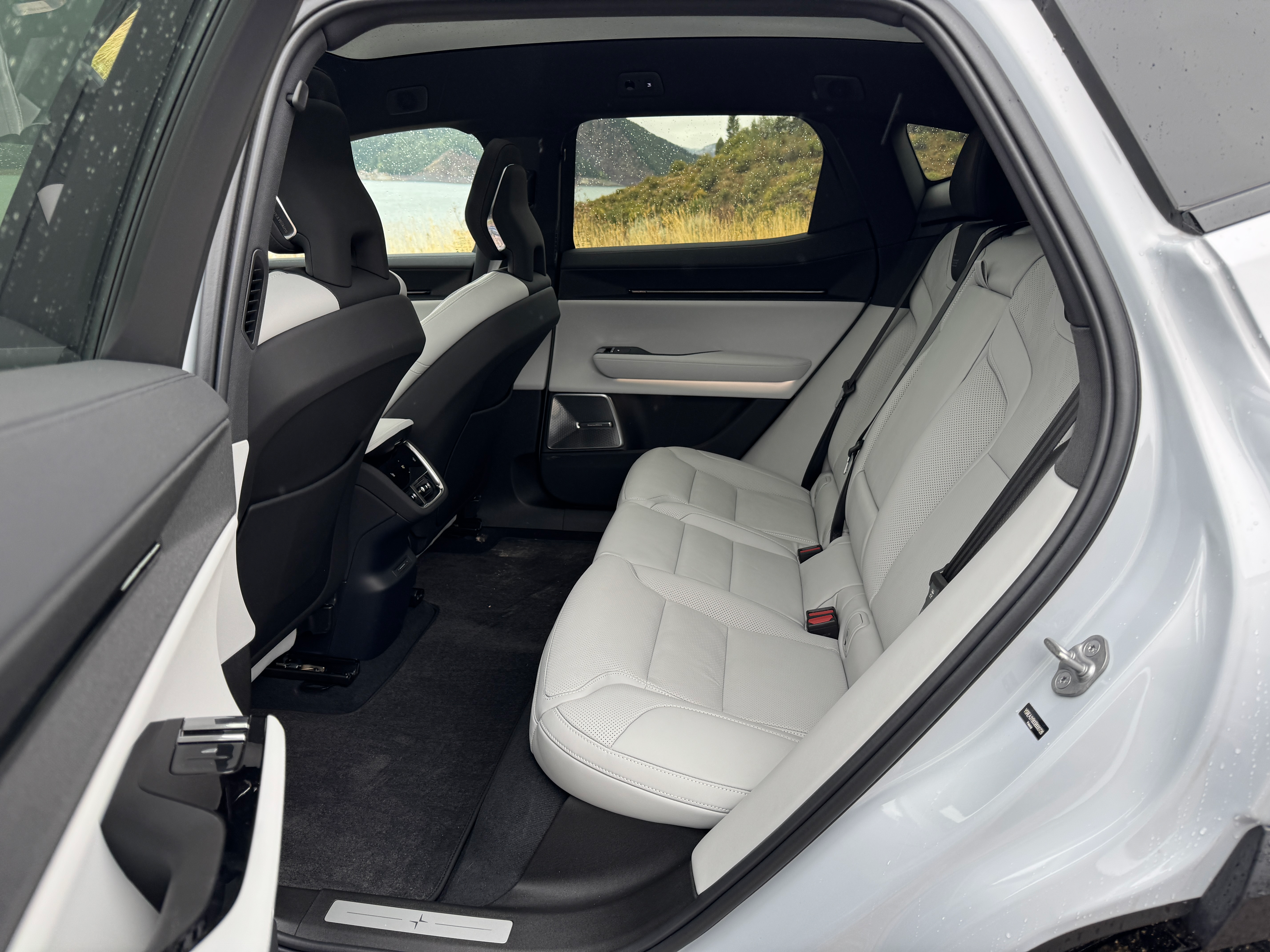 Rear seat of a grey Polestar 3