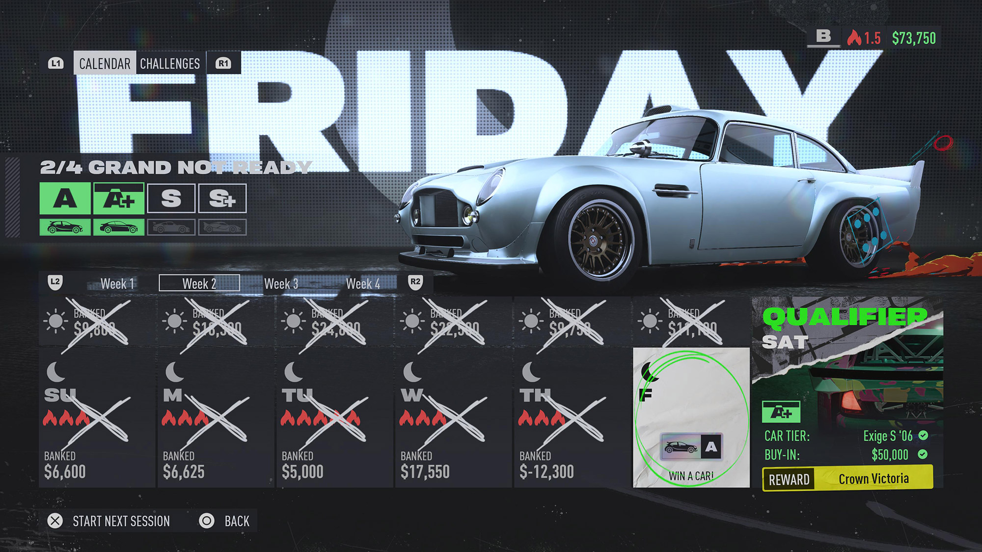 Screenshot of the calendar screen in NFS Unbound