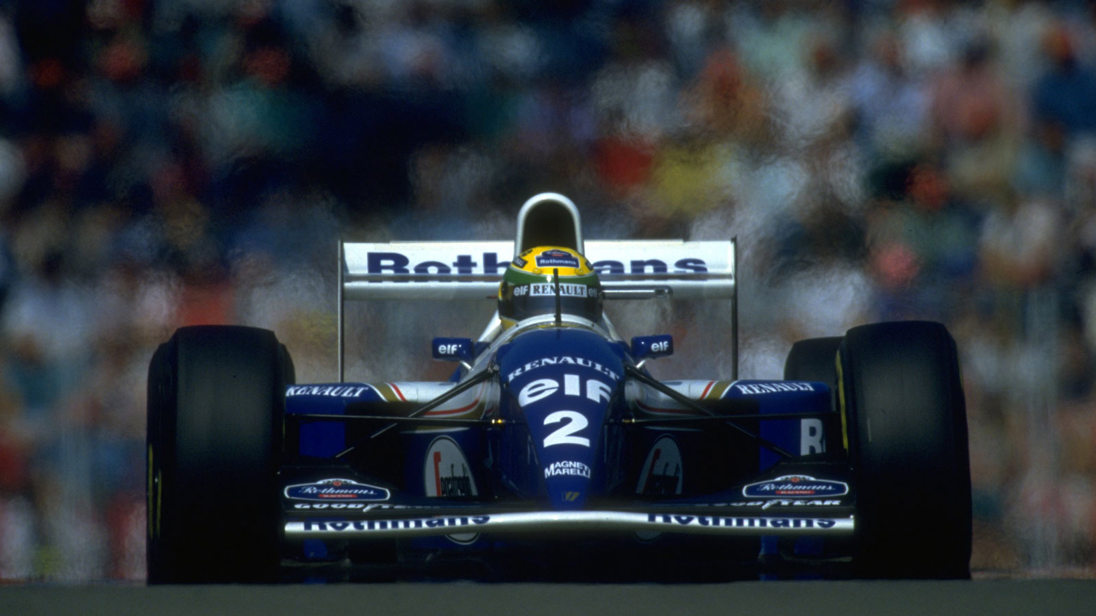 A photo of Ayrton Senna driving his Williams at Imola. 