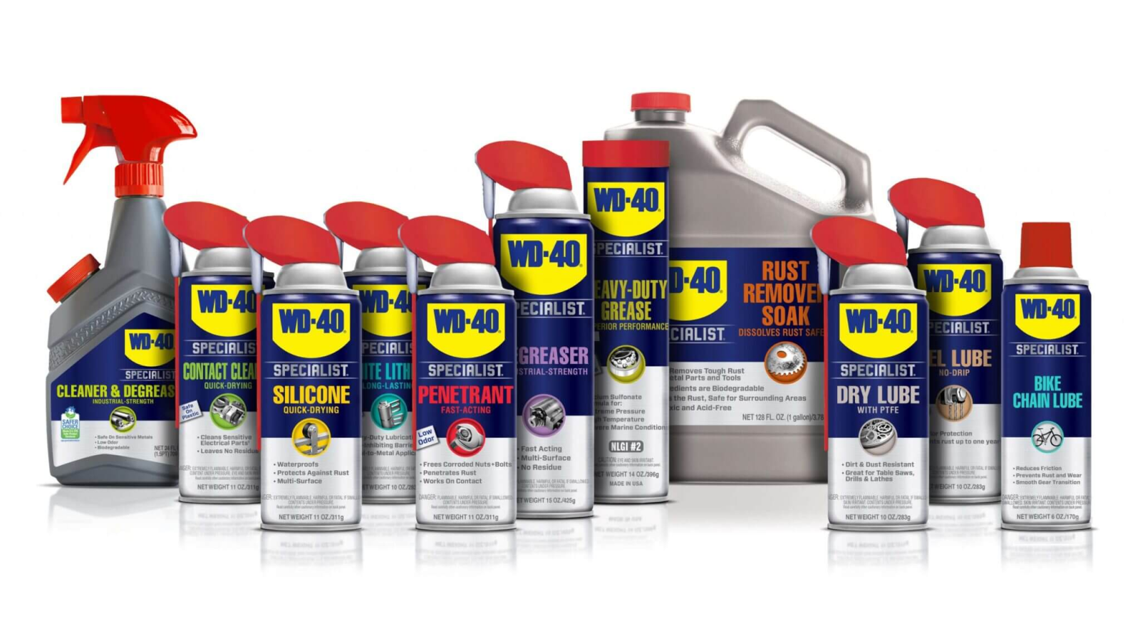 A photo of the range of products made by WD-40. 